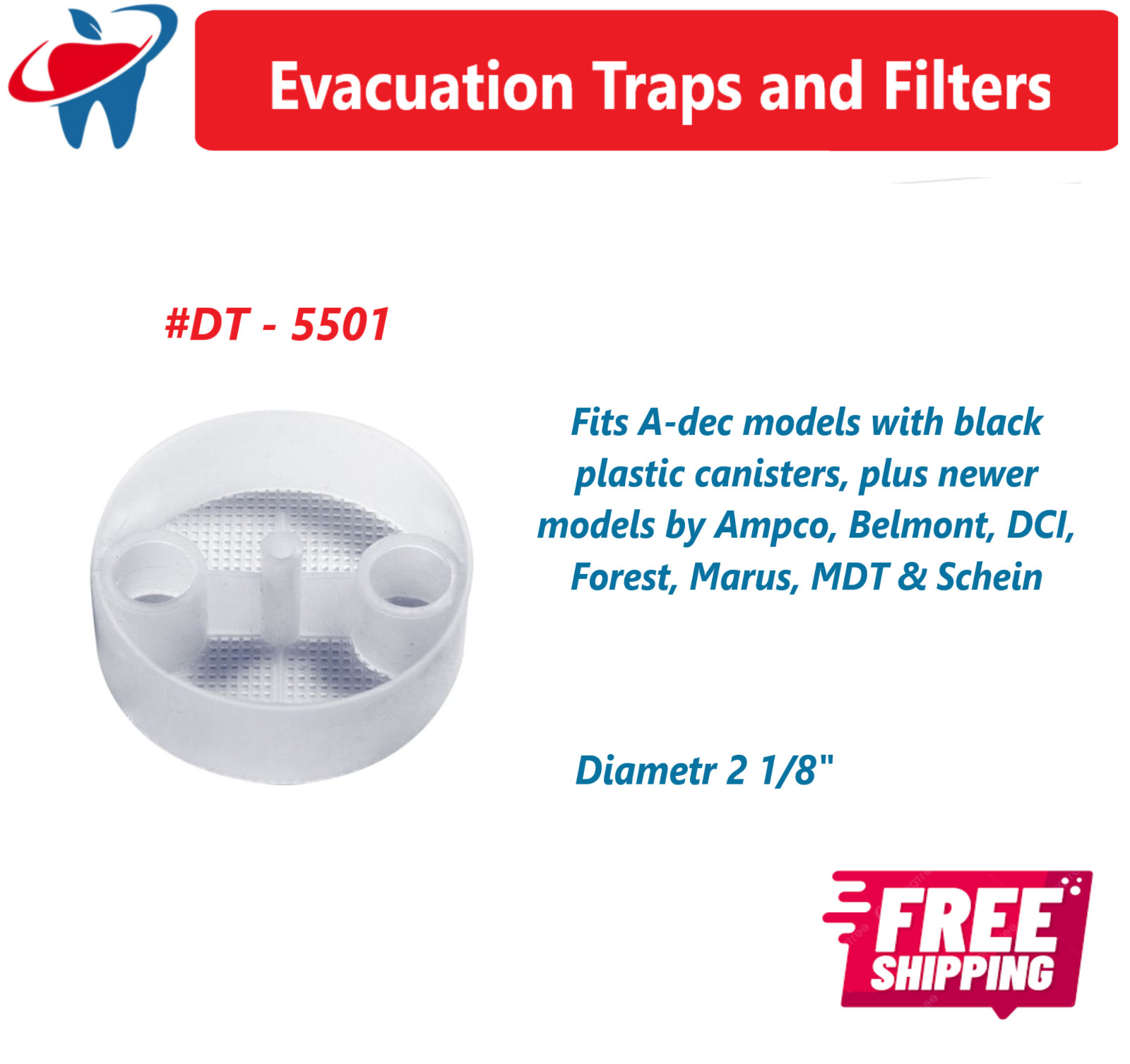 Dental Disposable Evacuation Traps #5503, Diameter 1 7/8″, 144/Bx, Fits DCI etc