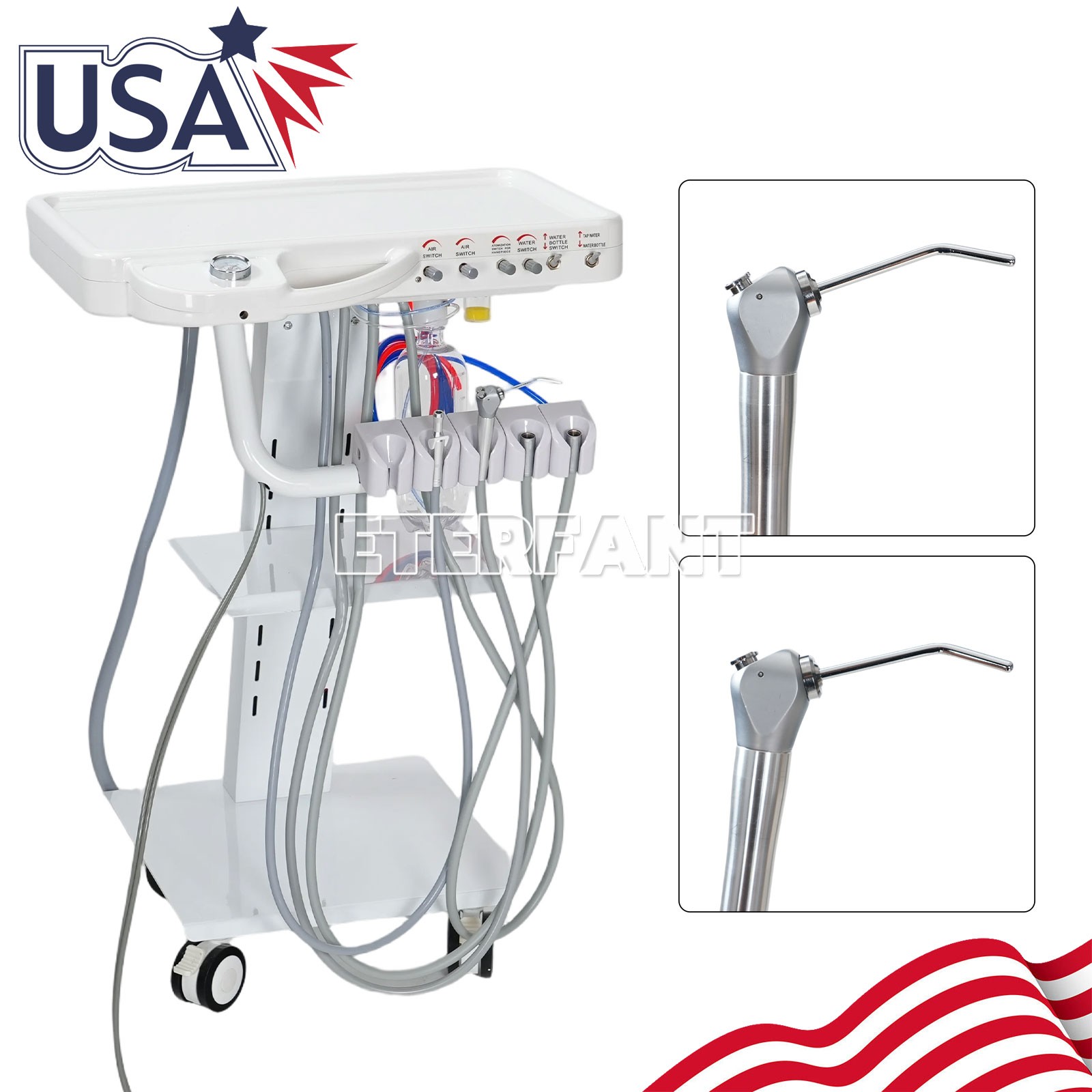 Portable Dental Mobile Delivery Unit System 4 Holes Suction Cart with Socket