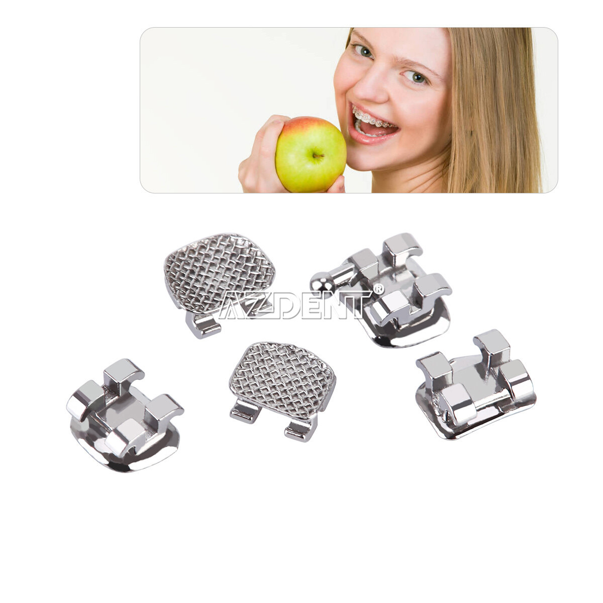 Dental Orthodontic Brackets Brace Mini Roth MBT Slot 022/018 Hooks 345 Mesh Base