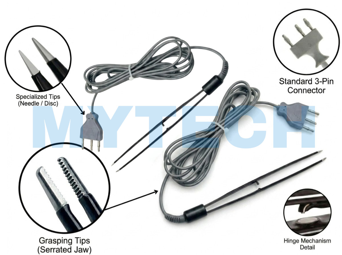 Tebbetts Hand-Activated Monopolar Insulated Forceps 8″ Black with Cord