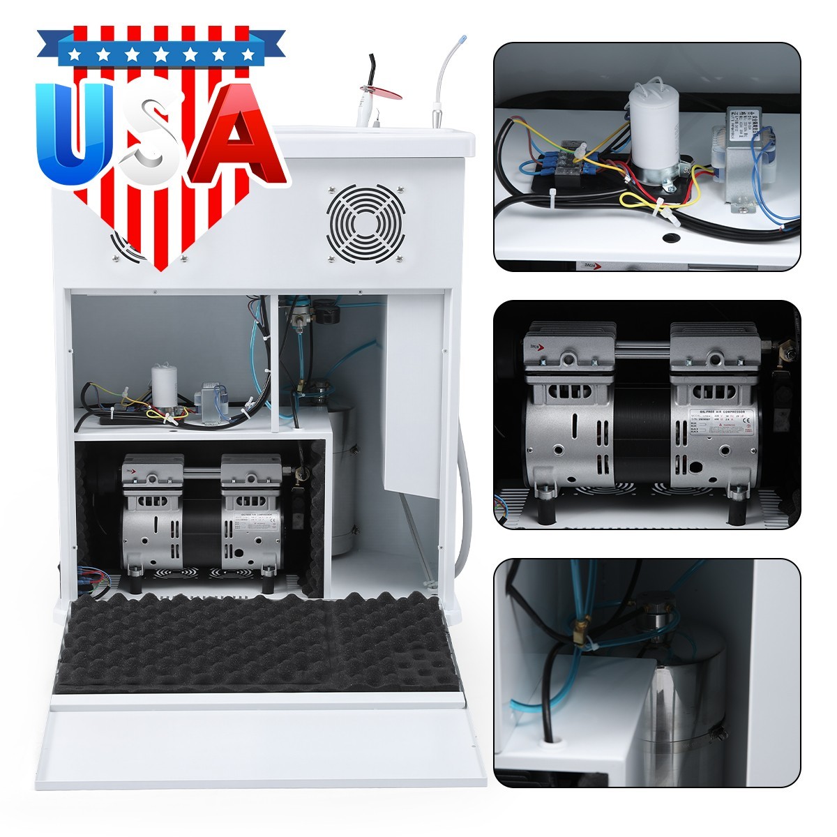 Dental Mobile Delivery Unit Built-in Drawers& Storage With Air Compressor 4Hole