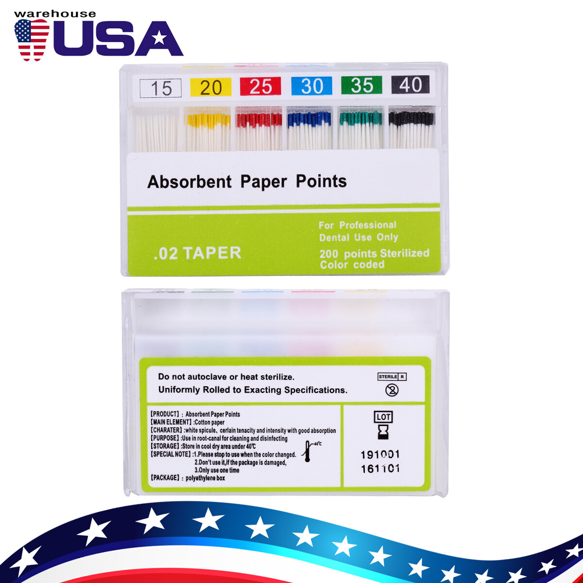 10X puntas papel absorbente de raíz endodóntica Dental puntas 0,02 Taper 15#-40#