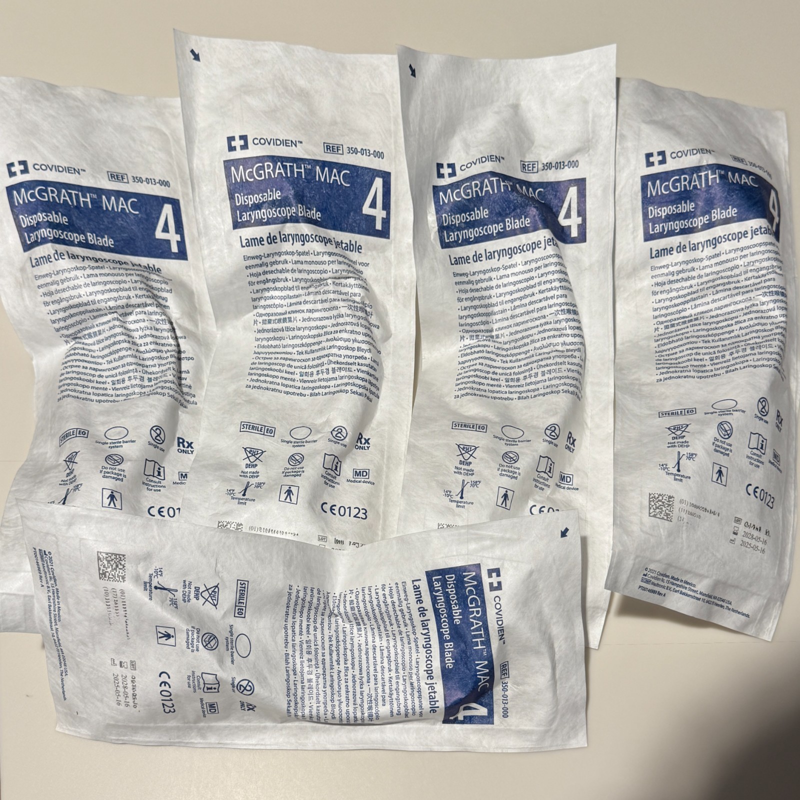 *Lot of 5* McGrath MAC #4 Disposable Laryngoscope Blade 350-013-000 (Exp 5/2028)