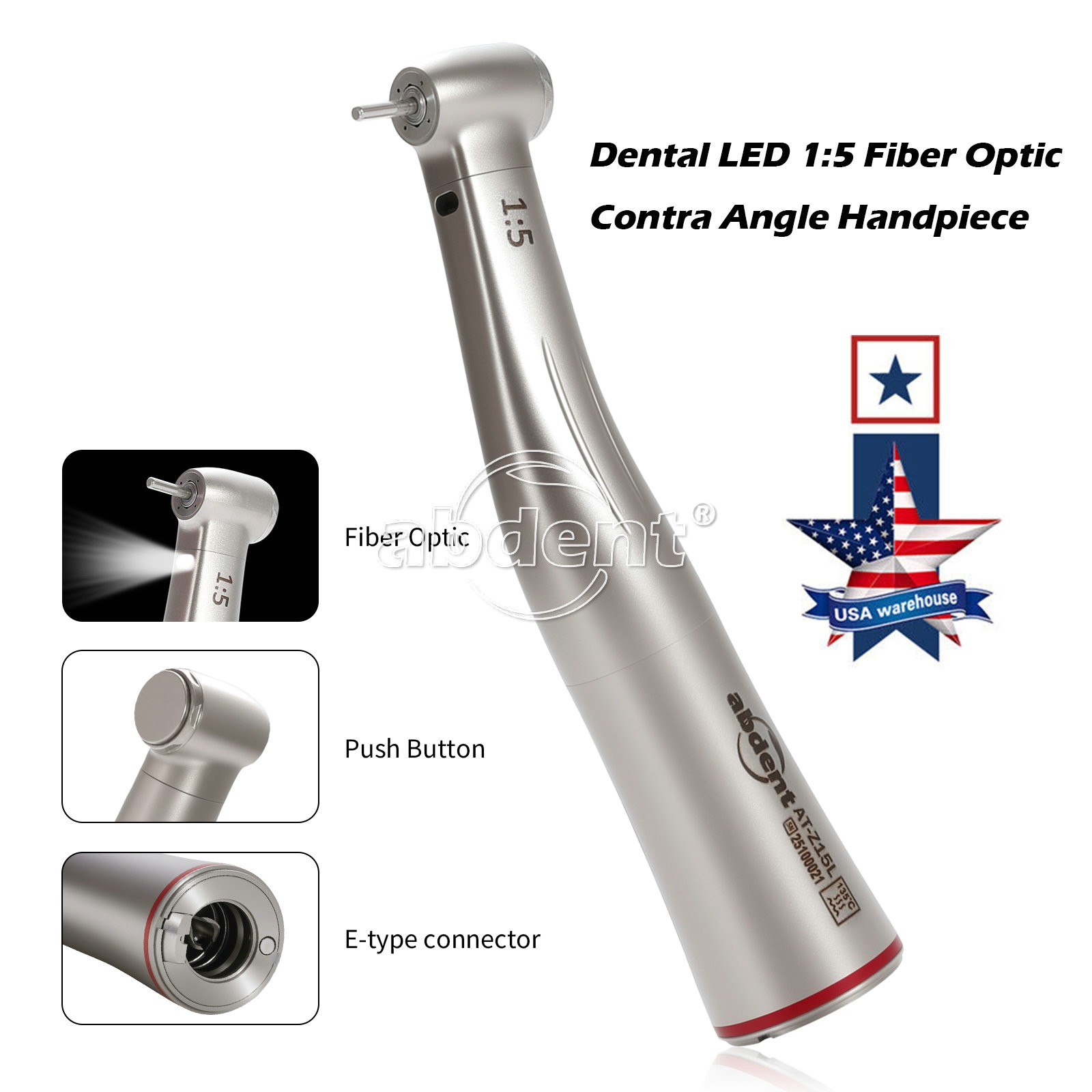 1:5 Increasing Fiber Optic Contra Angle Handpiece Push Button Abdent Dental NEW