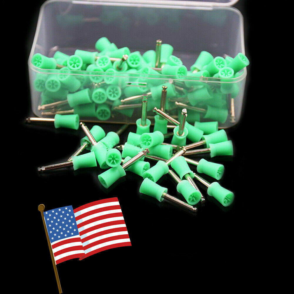 100-1000 Dental Polishing Polisher Prophy Cups Latch Type Tooth Brush Green usa