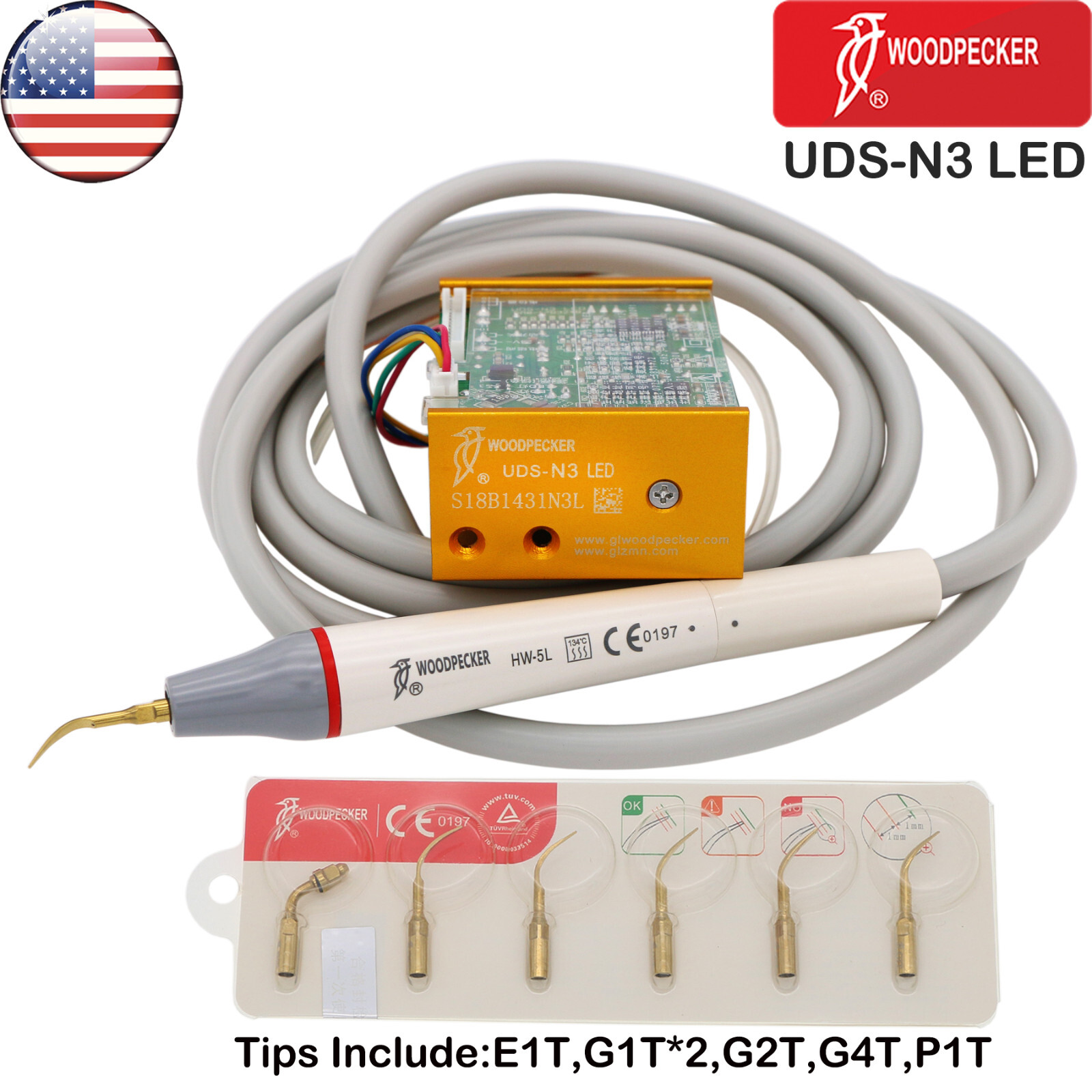 US Woodpecker Dental Built in Ultrasonic Piezo Scaler UDS-N3 LED Handpiecce EMS