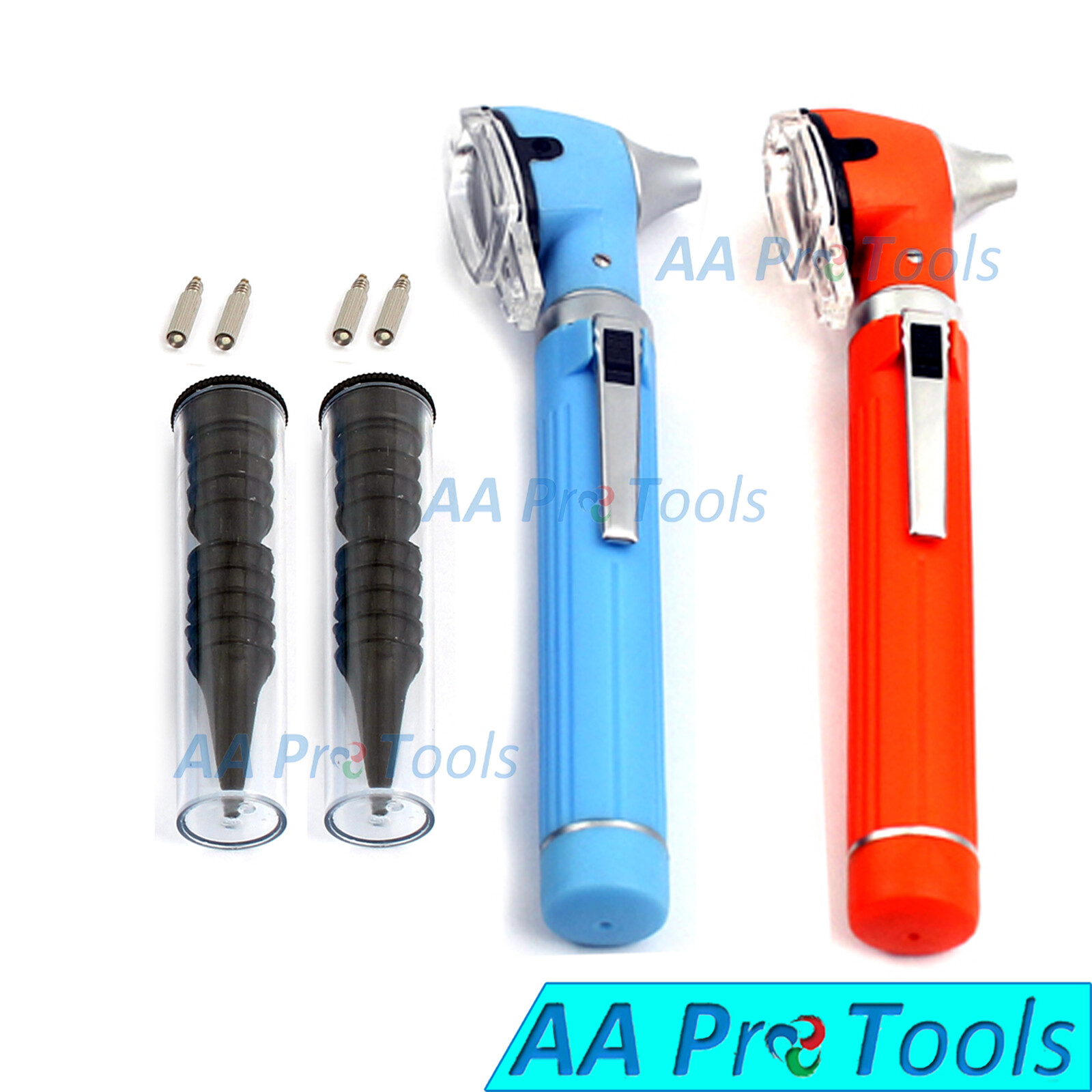 (Lot of 2 Sky-Blue + Orange) Fiber Optic Mini Otoscope LED Pocket ENT Diagnostic