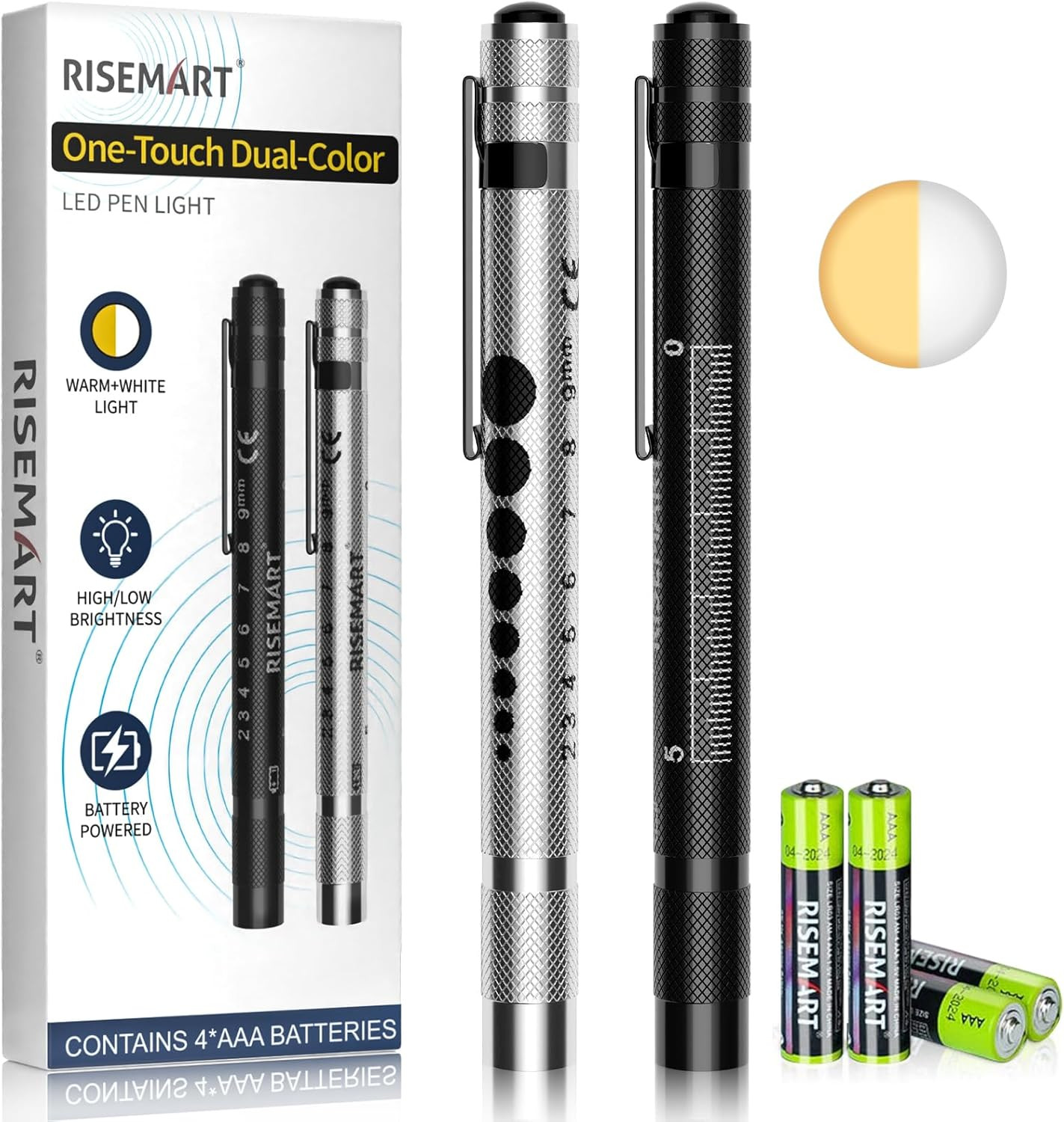 2 Pack Pen Light for Nurse, Medical Penlight with One-Button Switch for White &