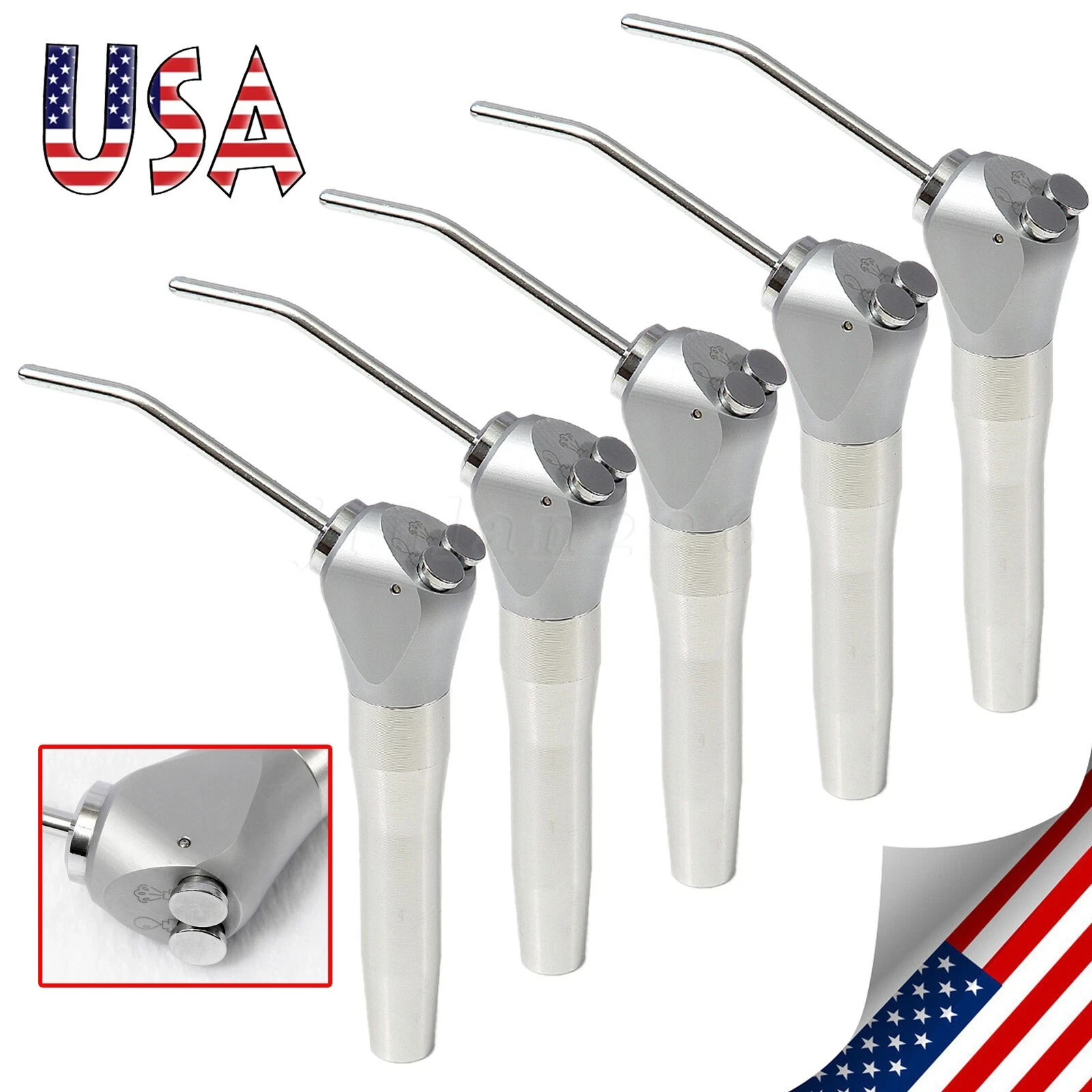 Dental Air Water Spray Triple 3 Way Button Syringe Handpiece + 2 Nozzles Tips