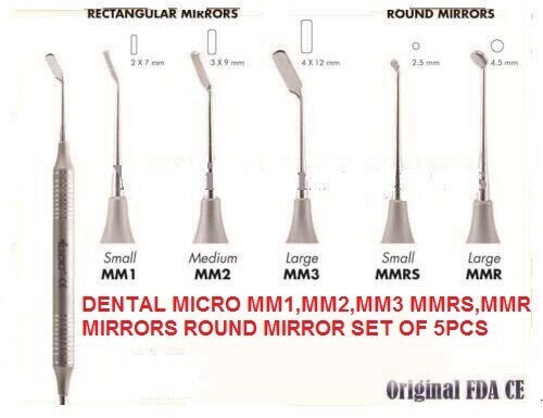 DENTAL TOOLS MICRO SURGICAL MIRRORS MM1,MM2,MM3, MMRS, MMR SET OF 5PCS Professio