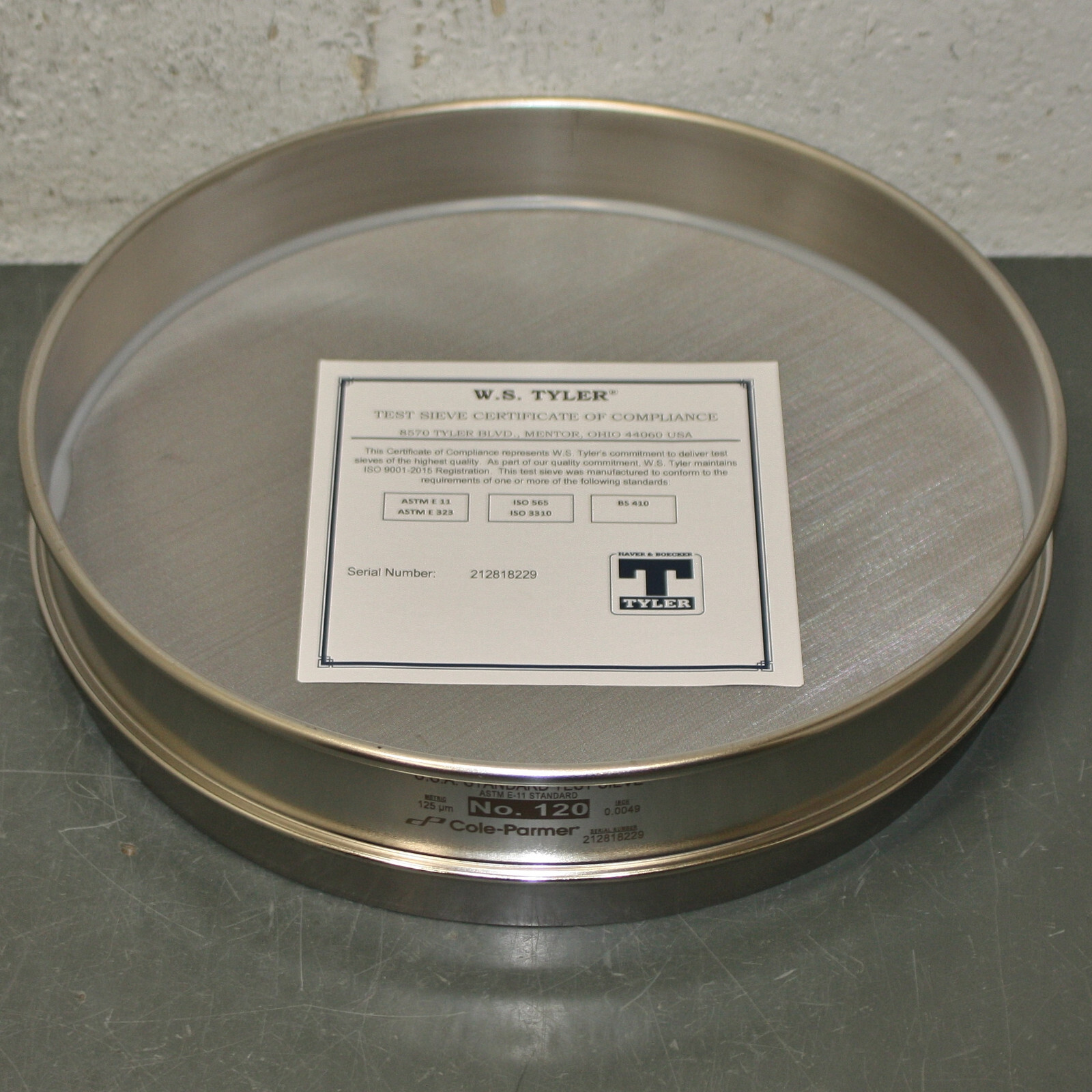 WS Tyler 12″ Standard Test Sieve 12″-HH-SS-SS-US-#120, #120 Mesh Stainless Steel