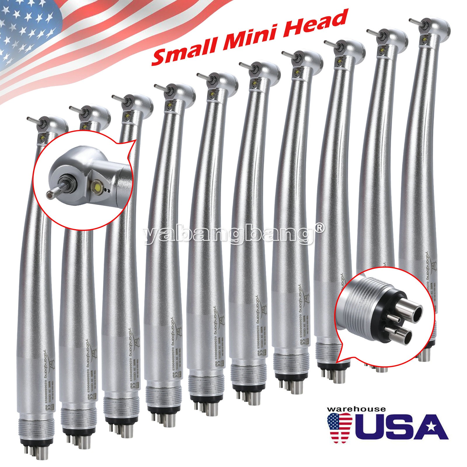 1-10 Dental E-generator LED Fiber Optic Handpiece 4Holes Mini Head Pediatric Kid