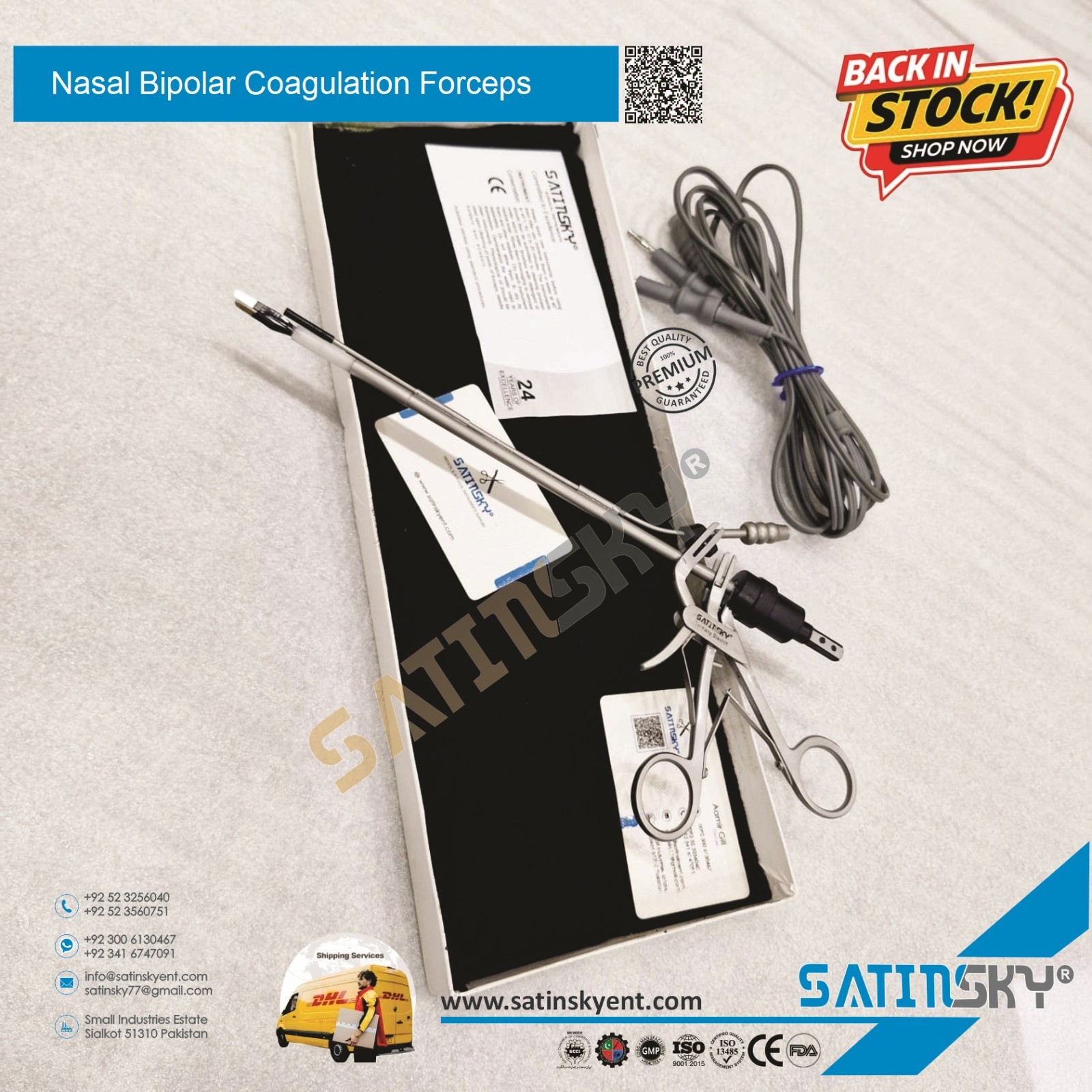 ENT Instruments Nasal Bipolar Coagulation Forceps Surgical Electrosurgical
