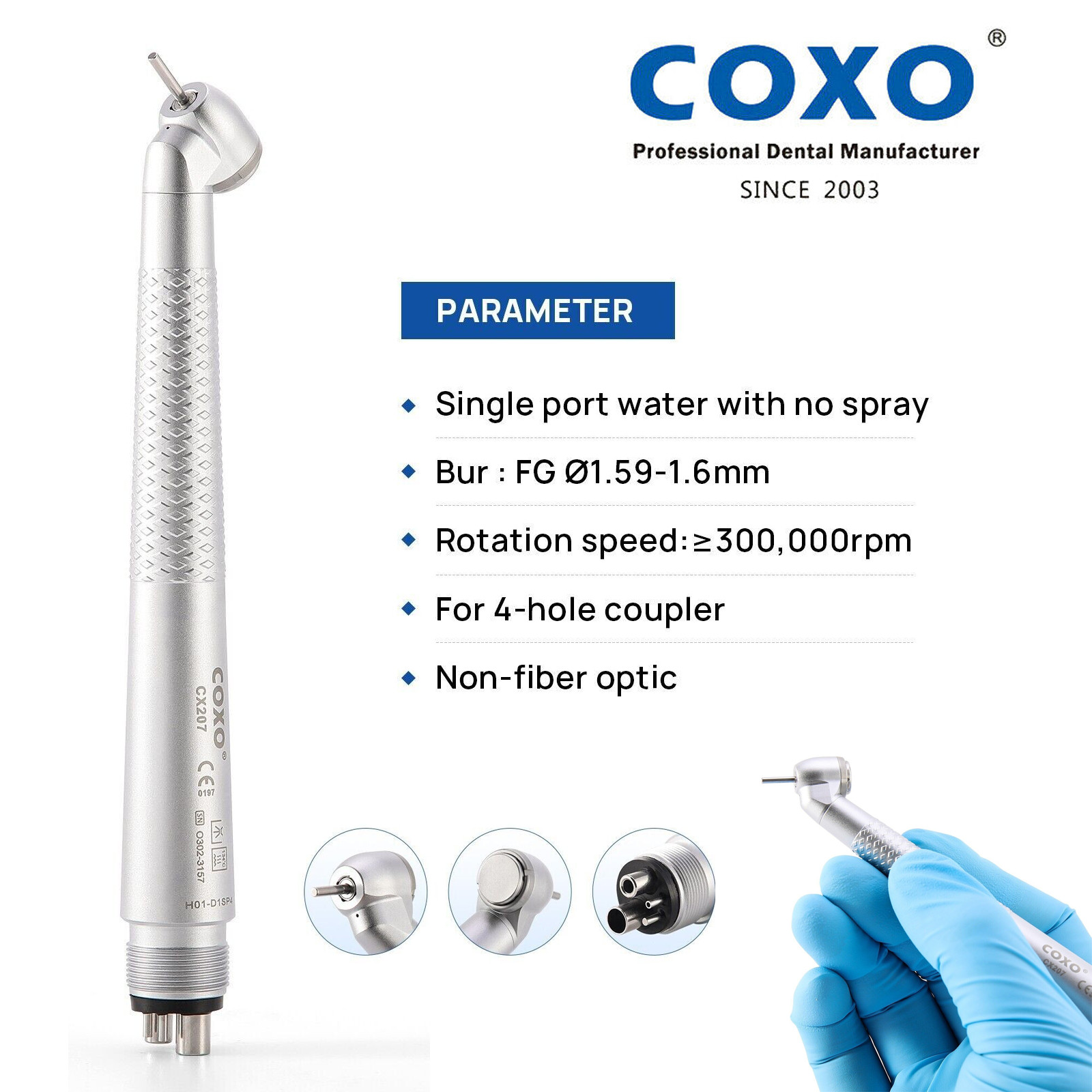 COXO Dental Surgical Handpiece 45 Degree High Speed 4 Hole LED Reverse Air NSK