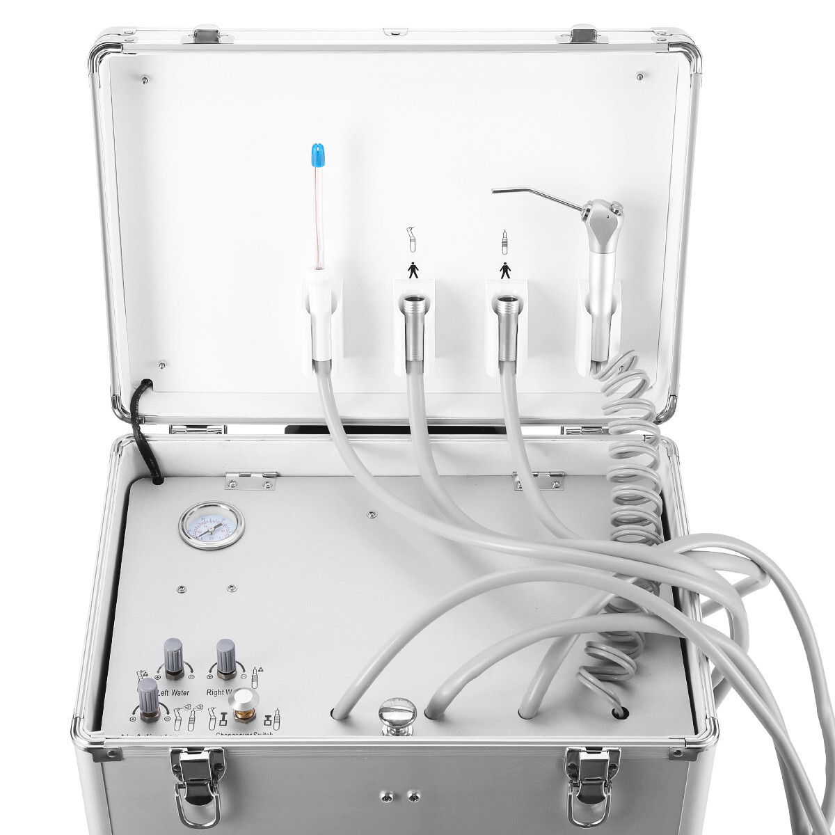 Portable Dental Mobile Unit Cart Case Wheels + Suction +Air Compressor BD-402A