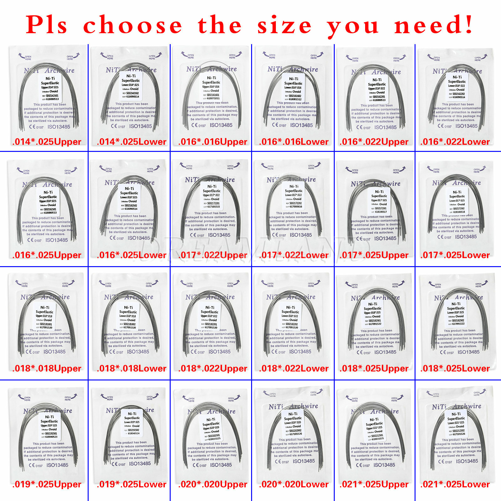 100PCS Dent Niti Rectangular Arch Wire Orthodontic Super Elastic All Sizes ZA