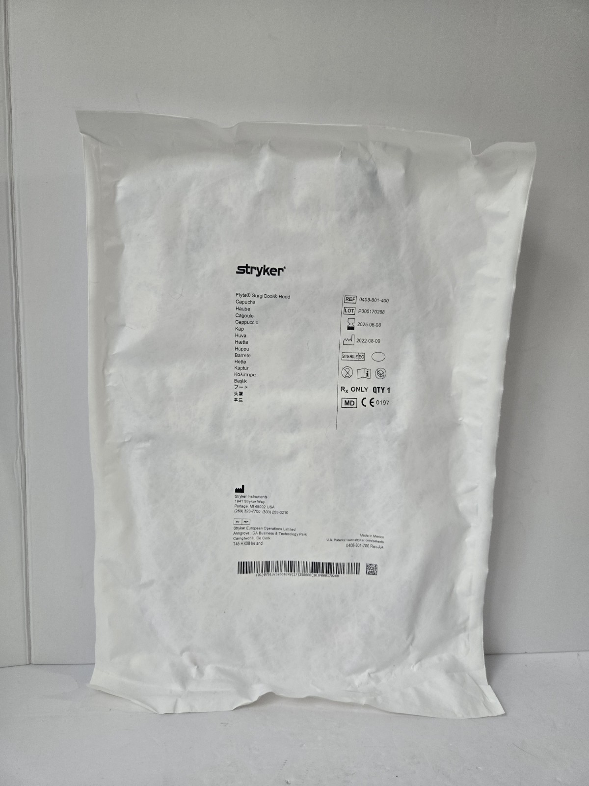 Stryker Flyte Surgicool Hood NEW facial protector 0408-801-400 EXP 8/8/2025