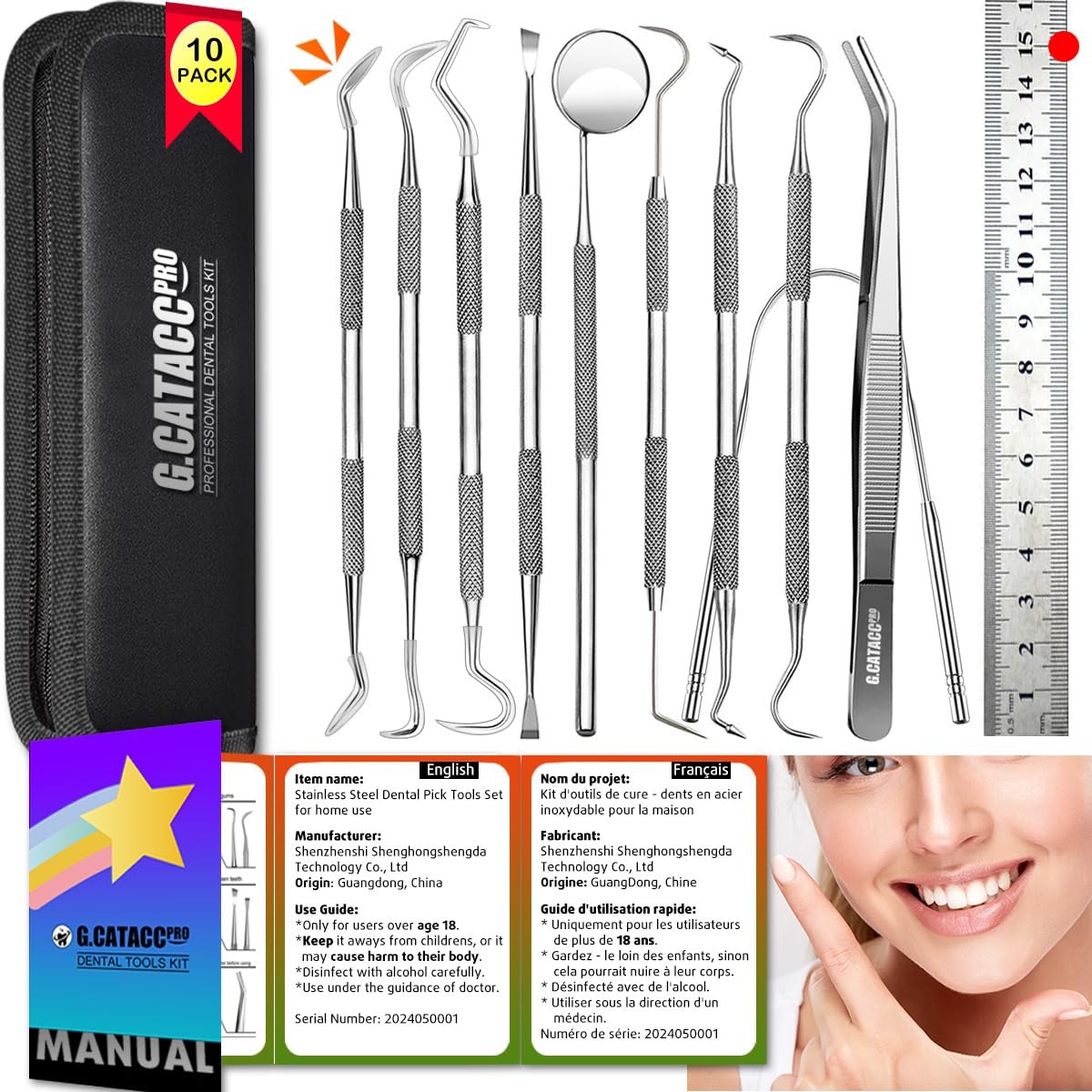 Dental Tools, 10 Pack Teeth Cleaning Tools Professional Stainless Steel…