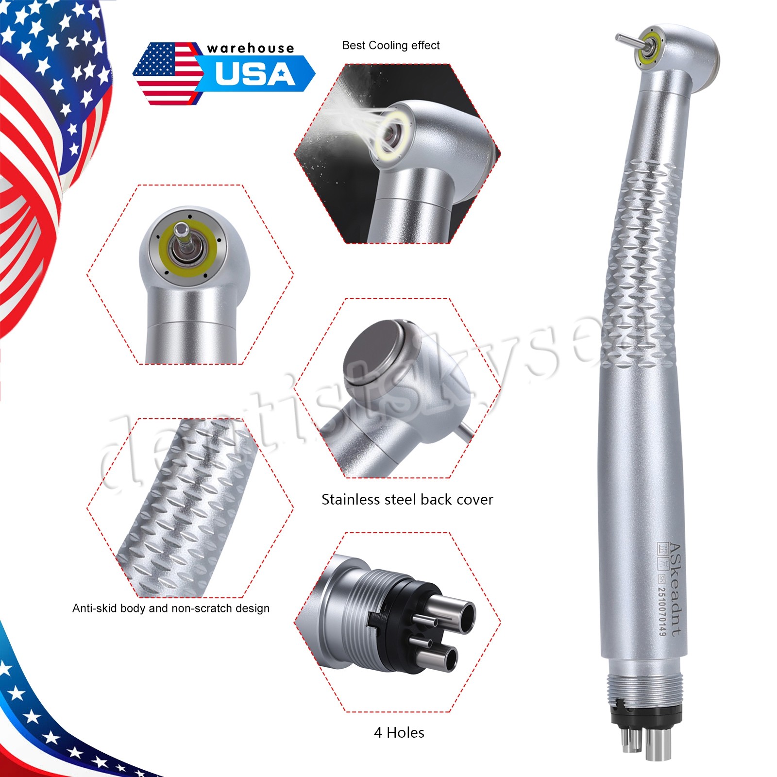 Dental LED High Speed Handpiece Shadowless E-Generator Turbine 4H