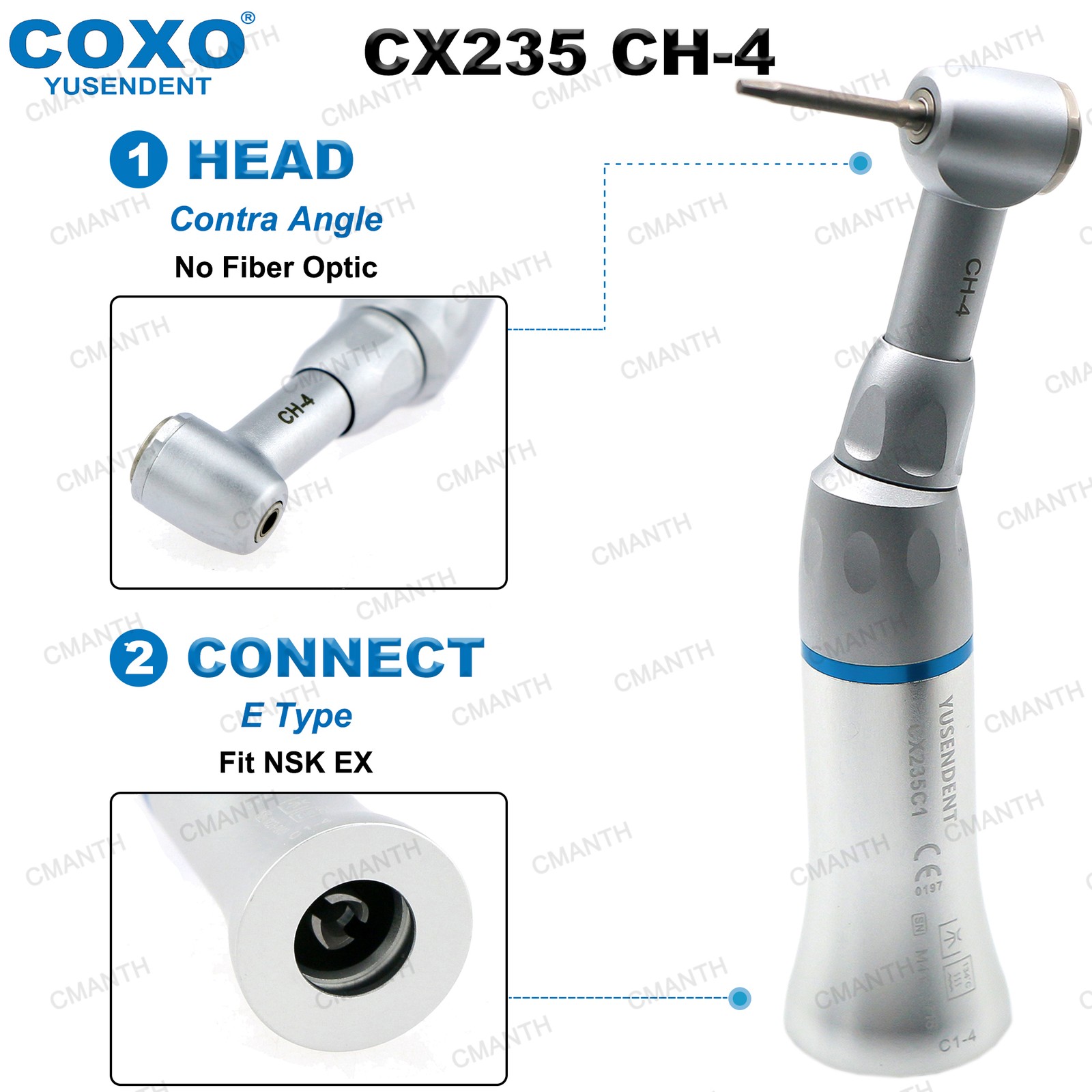 COXO Dental Contra Angle Handpiece 1:1 Low Speed Push Button CX235 CH-4 KAVO NSK