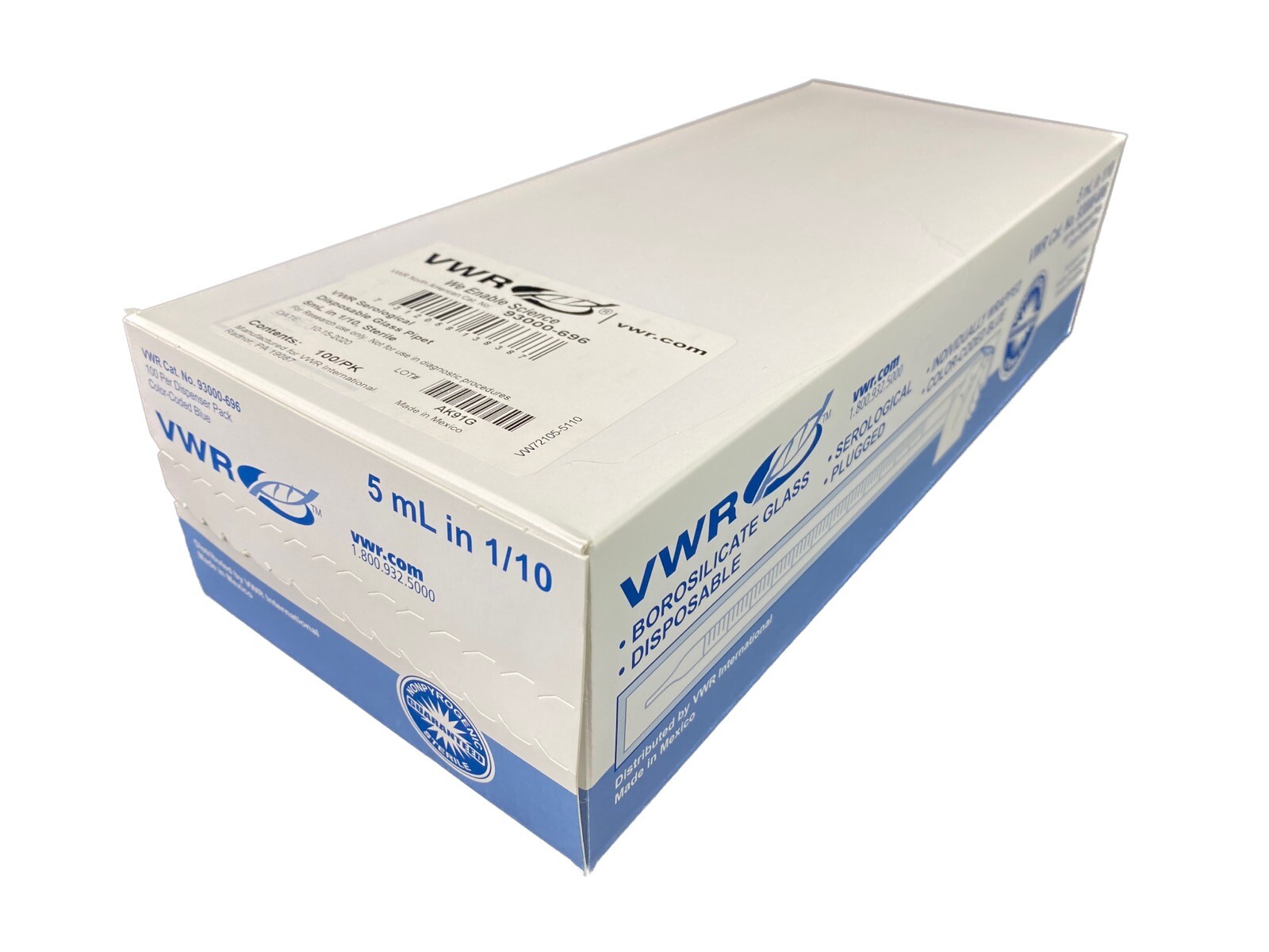 VWR Borosillicate Glass 5mL Disposable Serological Pipette 93000-696 (100/pk)