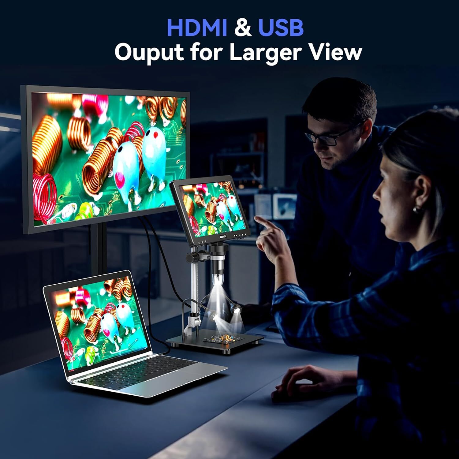 TOMLOV HDMI Digital Microscope 1500X 20MP 10.1″ HD IPS Coin Microscope Magnifier