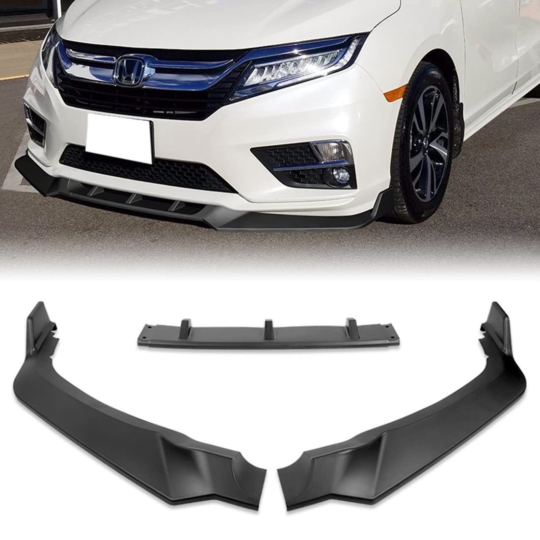 Front Bumper Lip for 2018-2020 Honda Odyssey CK-Style Unpainted Matt Black ABS