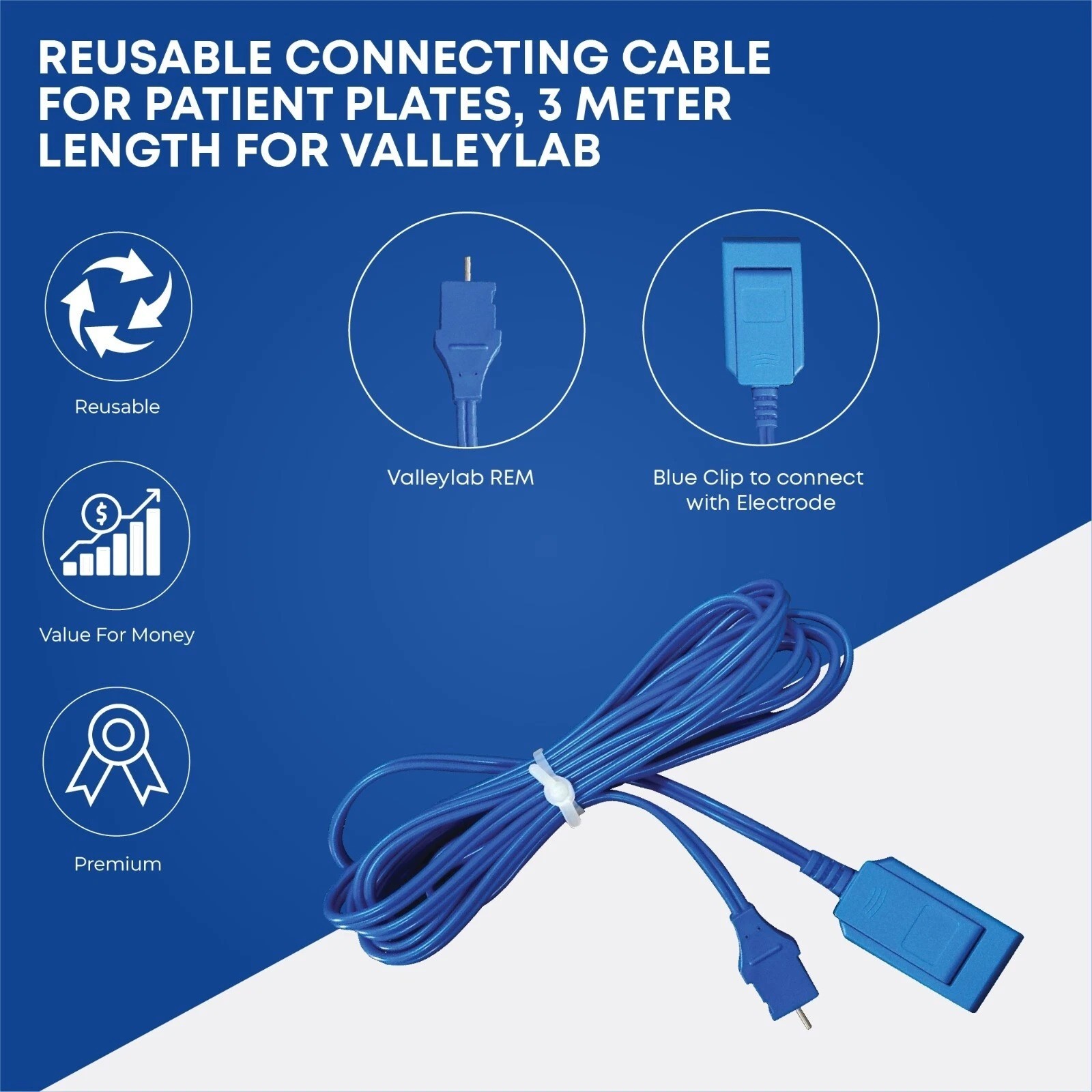 Grounding Pads Connecting Cable 3 Meter REM Plug for Electrosurgical ESU Pads