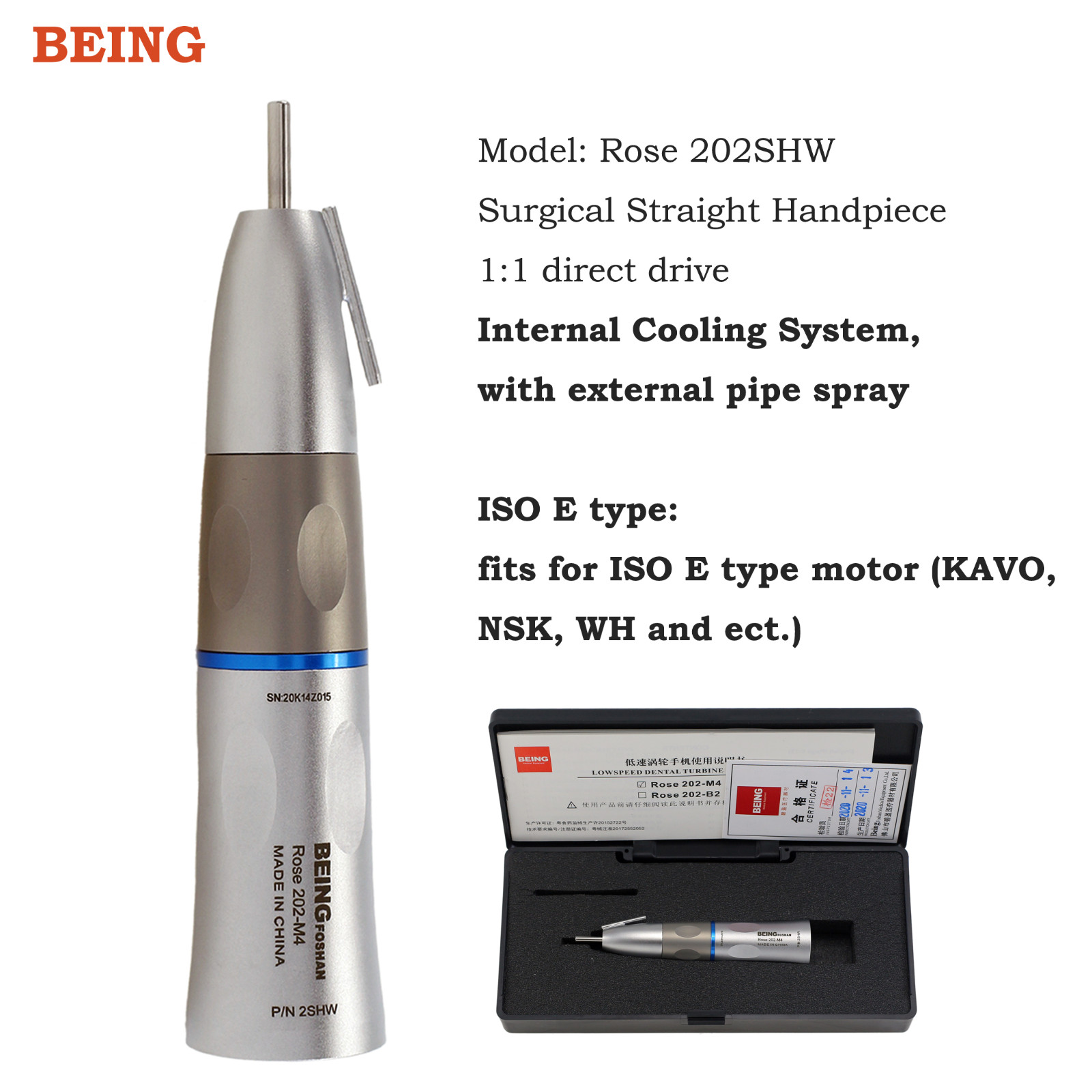 COXO Dental Surgical Handpiece 20° Angle Straight Attachment 1:1 Nose Cone NSK