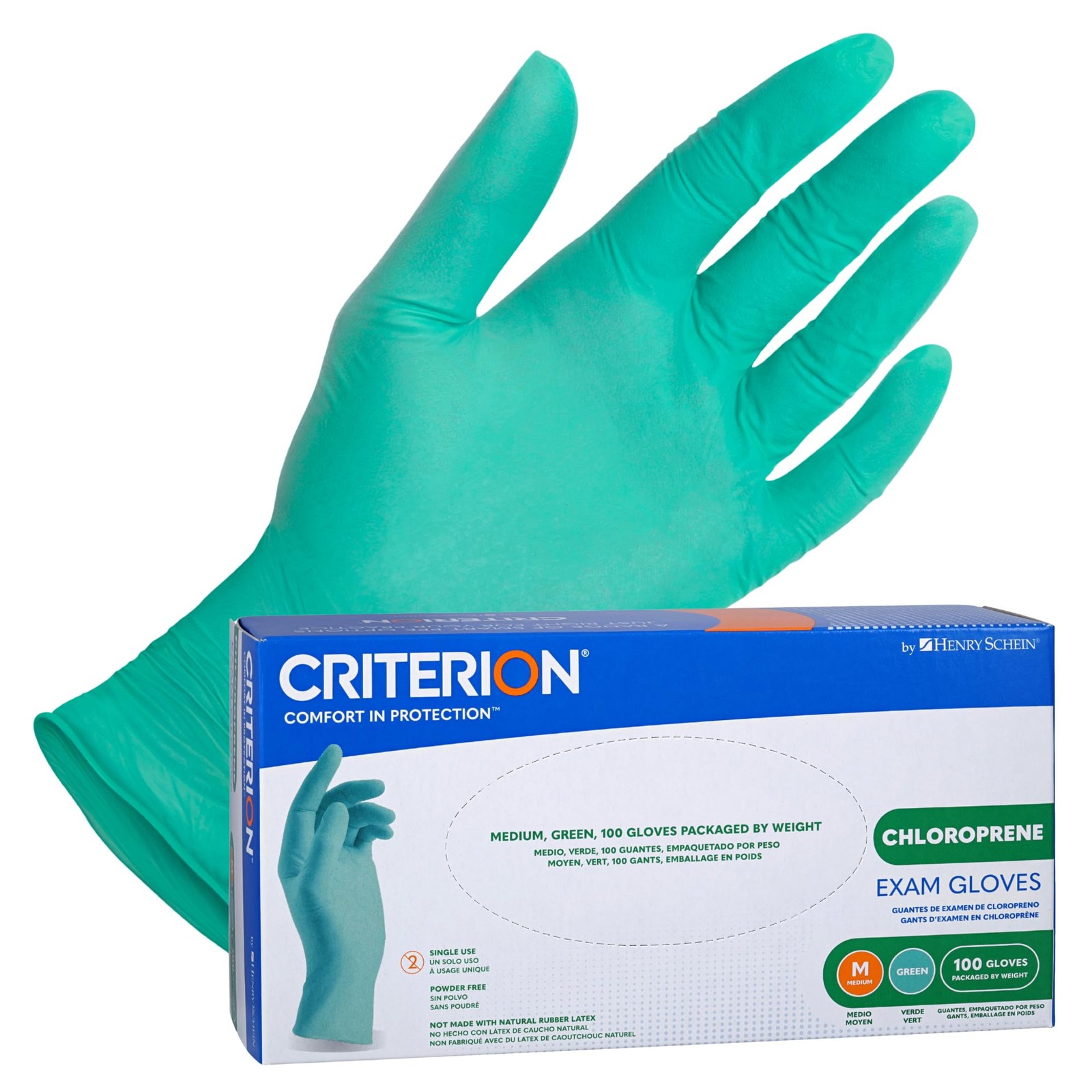 Henry Schein Criterion Chloroprene Exam Gloves, Medium, Green, Green