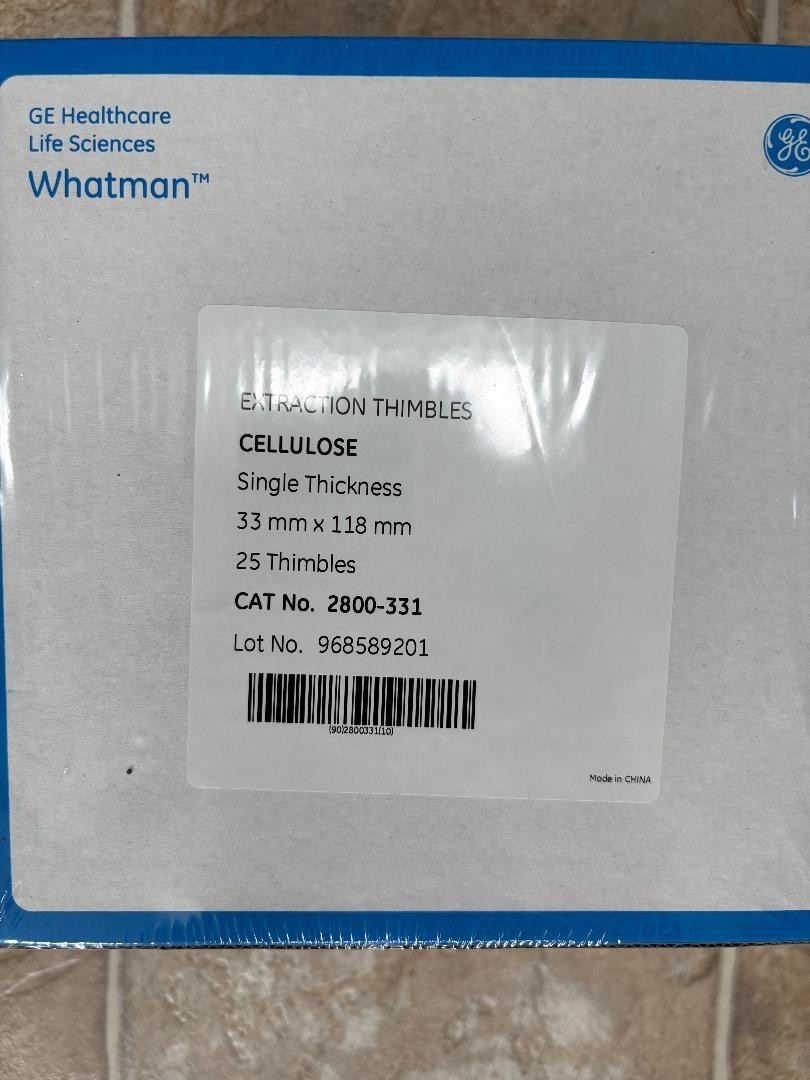 Factory Seal Whatman 2800-331 Cellulose Extraction Thimbles (25 pcs), 33 x 118mm