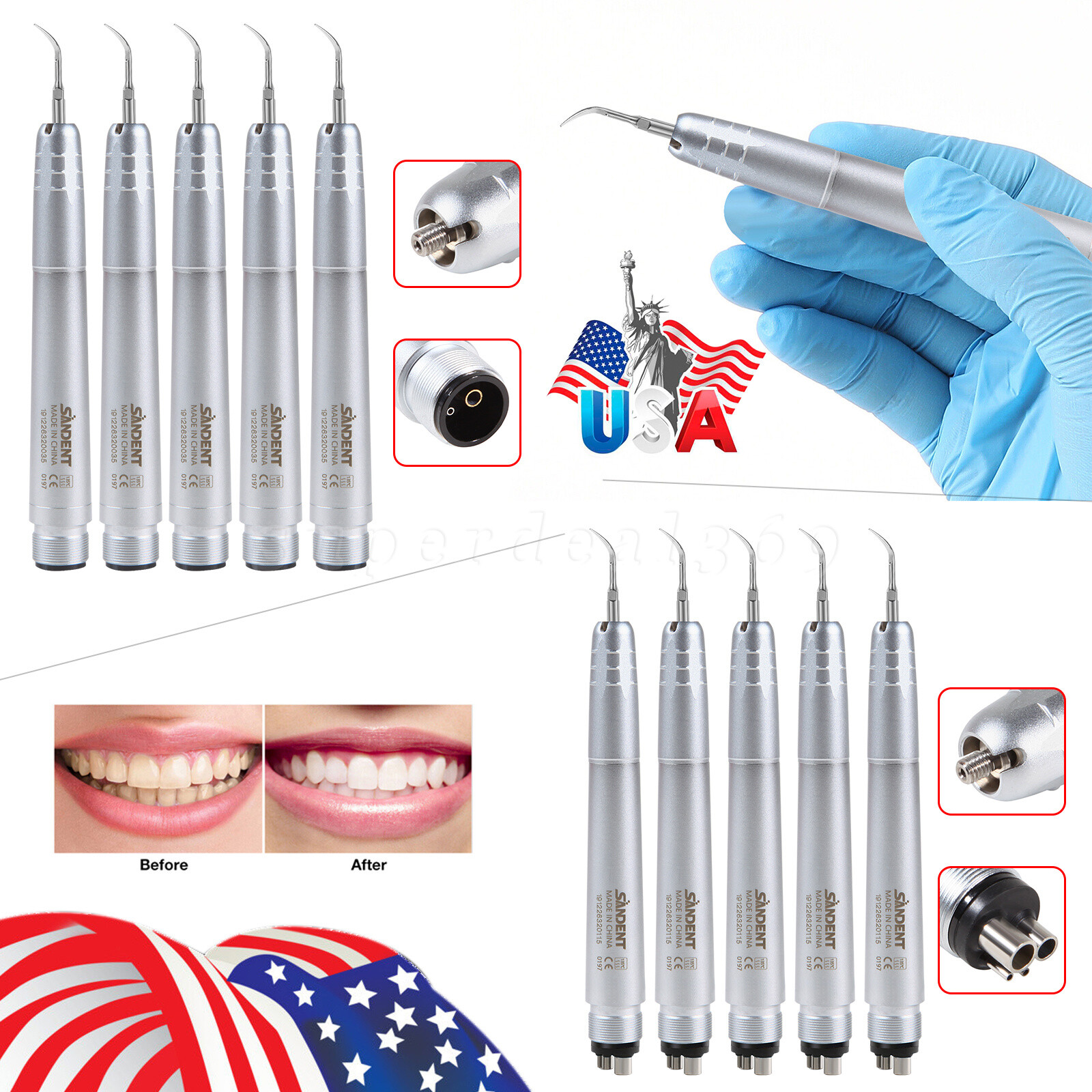 1-5*Dental Ultrasonic Air Perio Scaler Handpiece Hygienist 2/4H G1 G2 G4 Tips DL