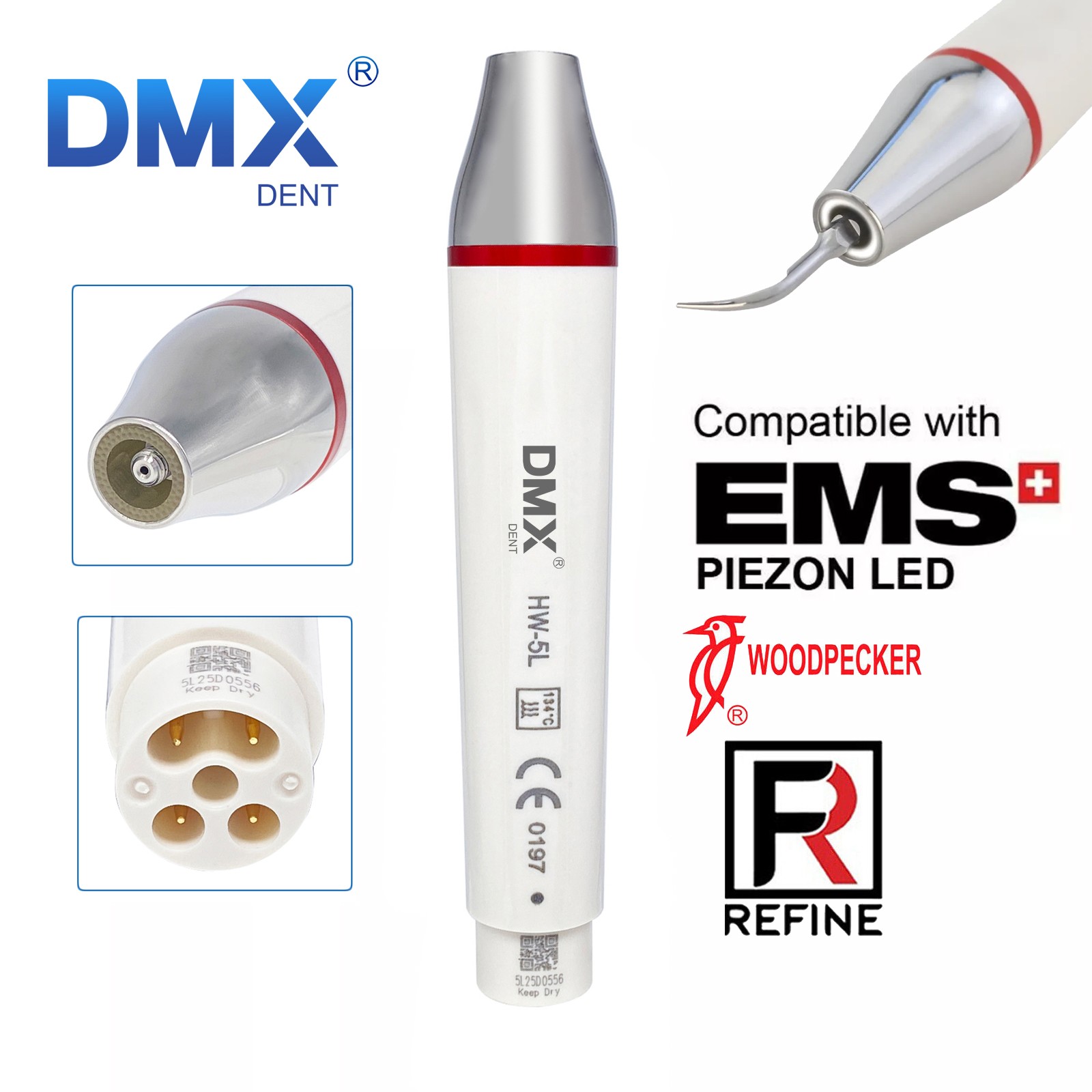 DMXDENT Detachable HW-5L Dental Ultrasonic Scaler Piezo LED Handpiece For EMS