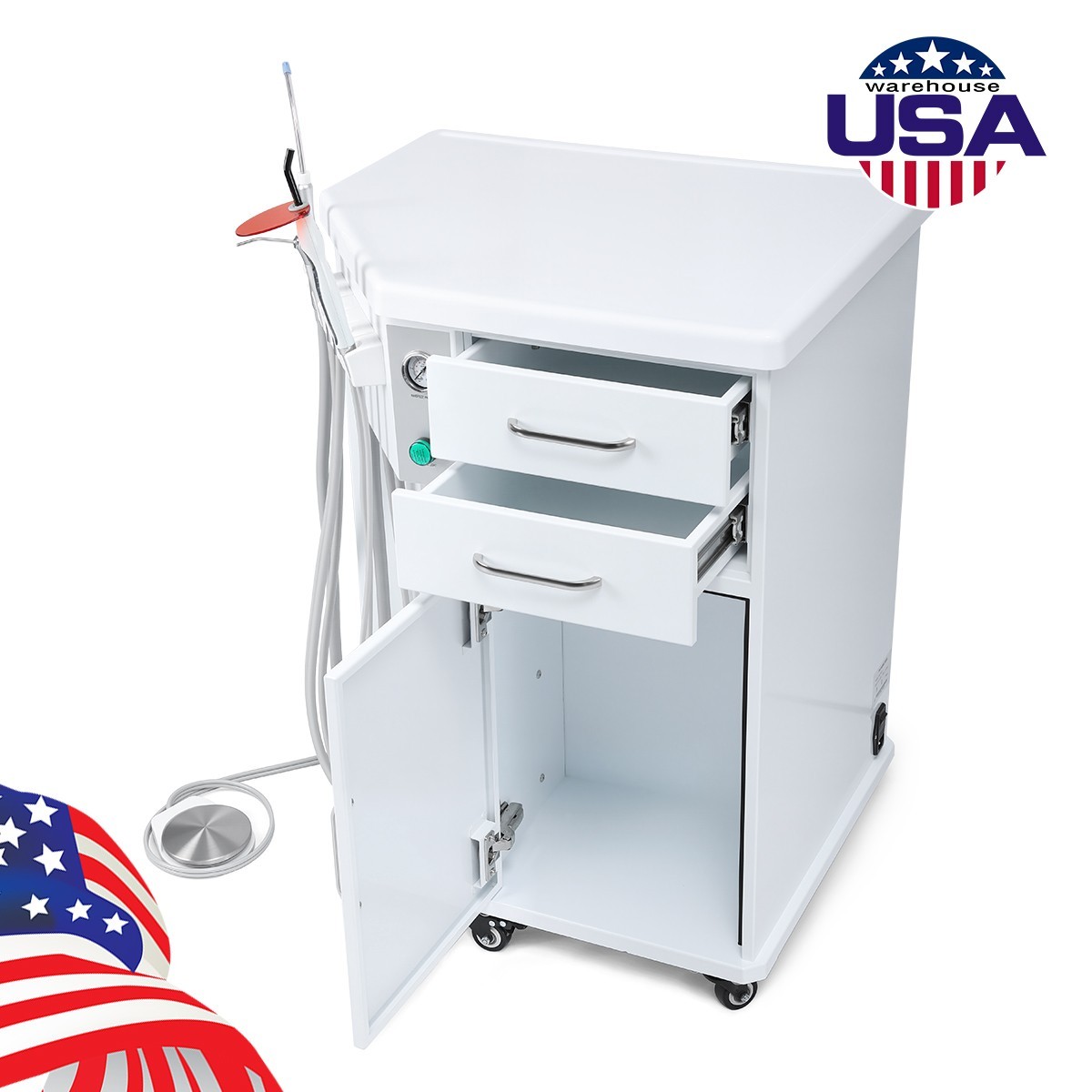 Dental Mobile Delivery Unit Built-in Drawers& Storage With Air Compressor 4Hole