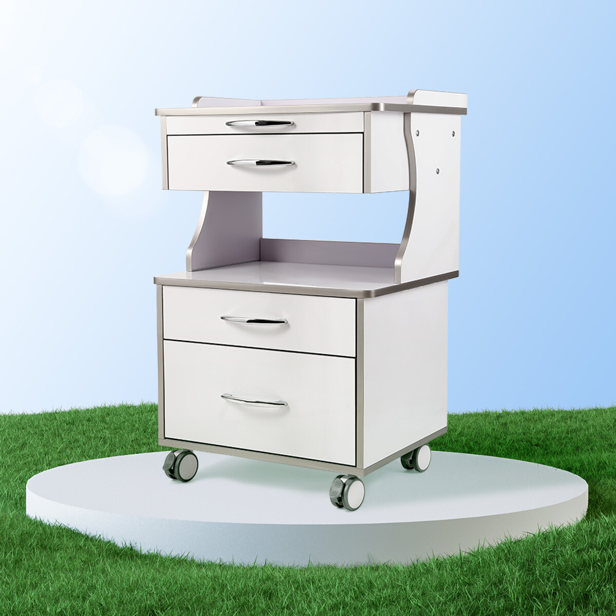 Dental Trolley Tool Cart Medical Rolling Drawers Built in Socket Locking Wheels