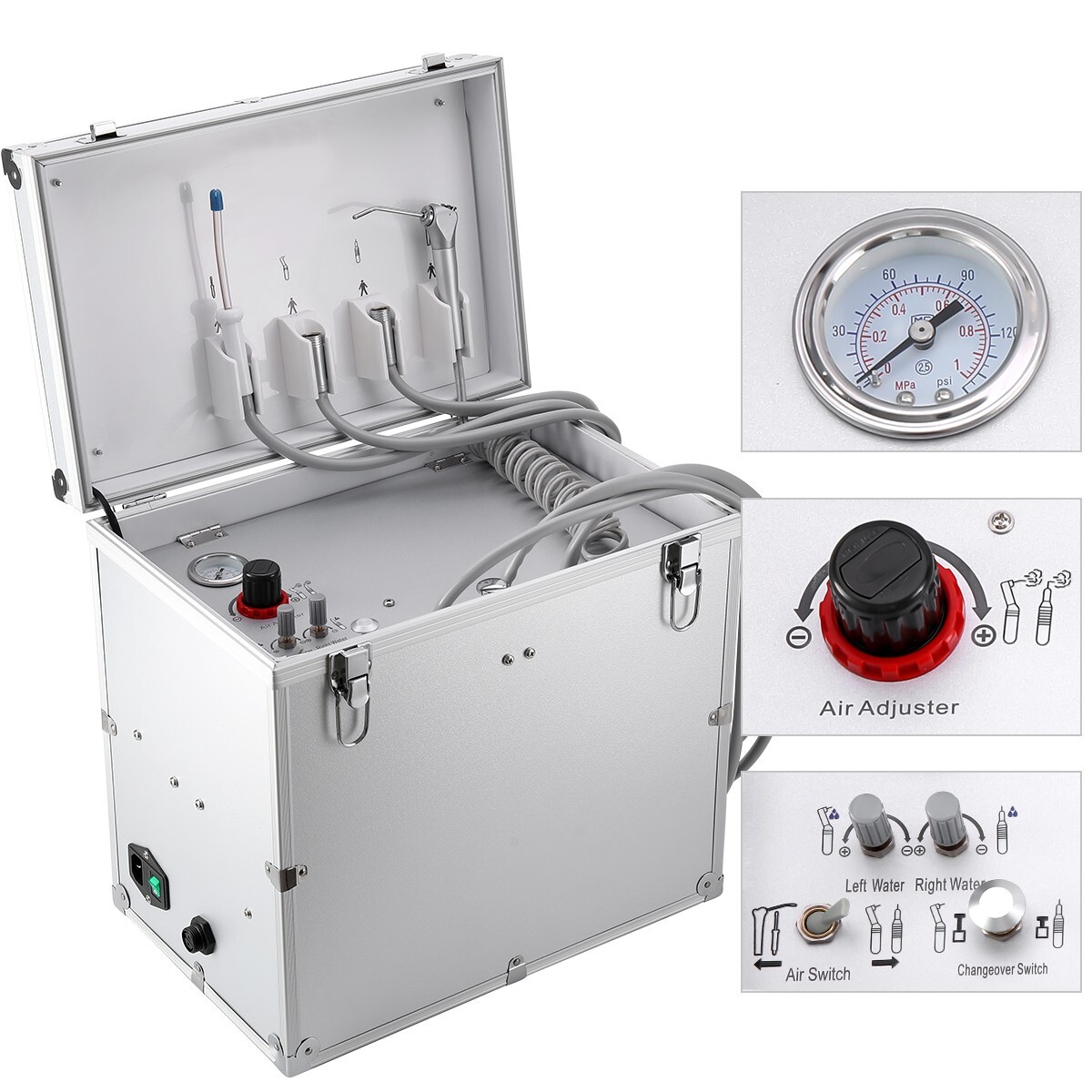 Portable Mobile Dental Delivery Unit System Air Compressor Syringe Suction 4Hole