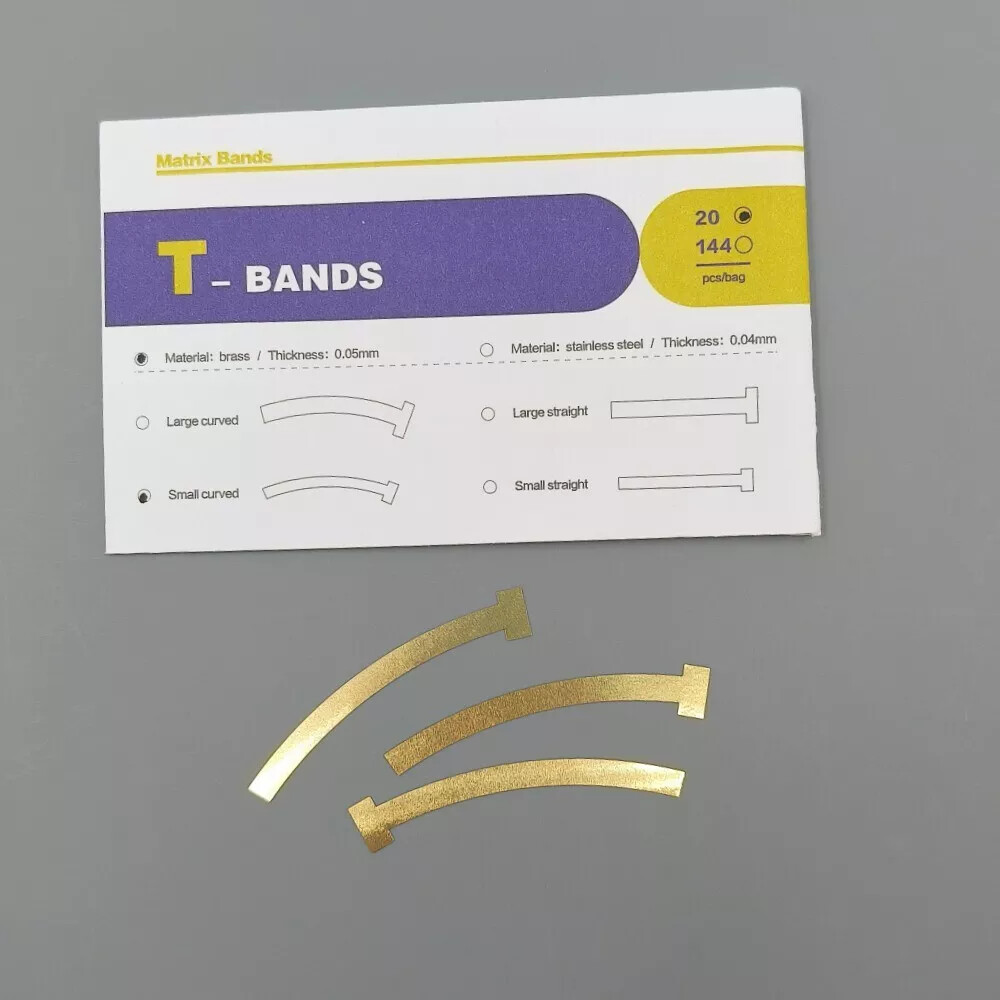 20Pcs/Bag Dental Operatory Straight/Curved Brass Molar 0.05mm T-Band Thick Tooth