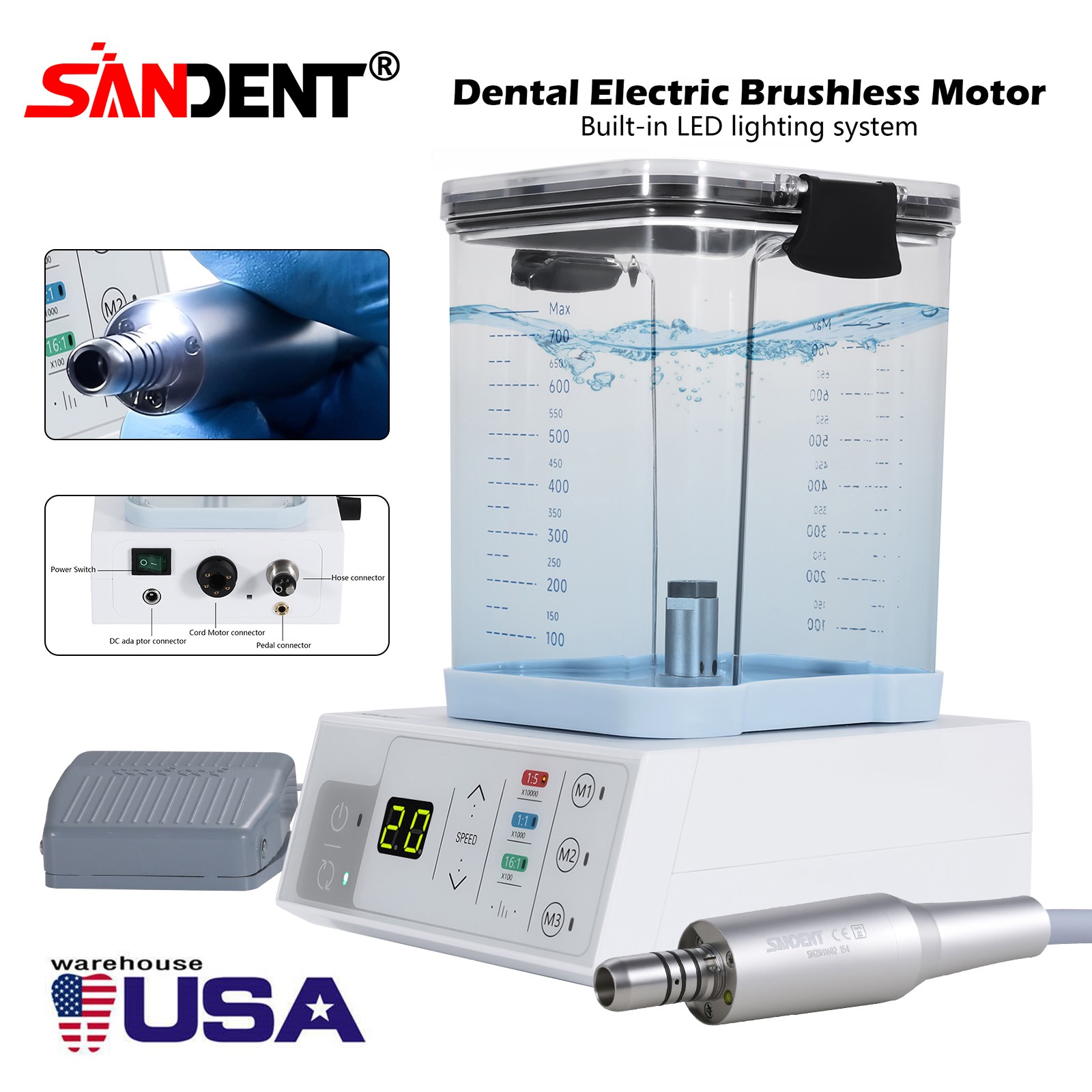 NSK Style Dental Brushless LED Electric Micro Motor 1:5 Increase Handpiece