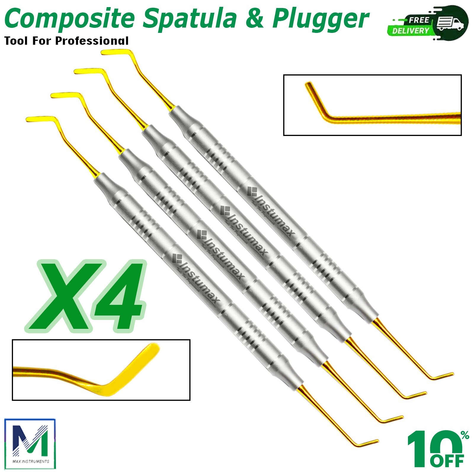 4-Pc Dental Composite Filling Kit – Gold Tip Spatula & Plugger Set Tooth Restore