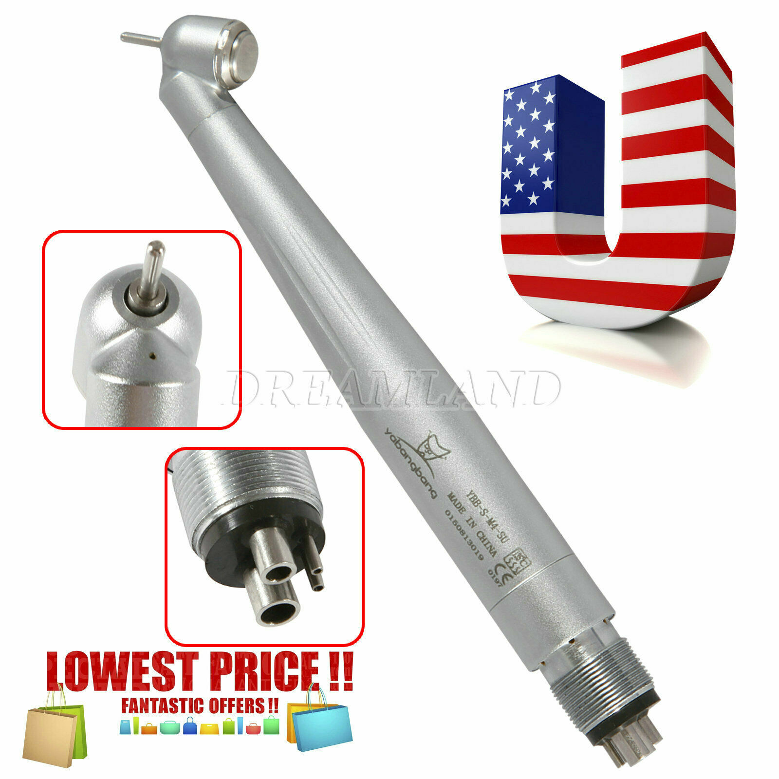 For NSK Dental Surgical 45° Degree Angle High Speed Handpiece Air Driven 4 Holes
