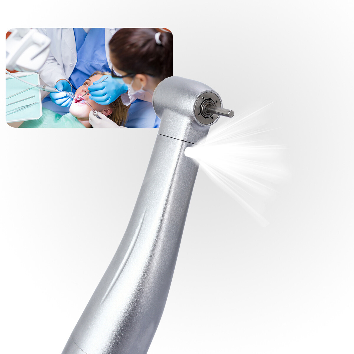 Dental LED Fiber Optic 1:5 Increase Contra Angle Handpiece Internal 4 Way Spray