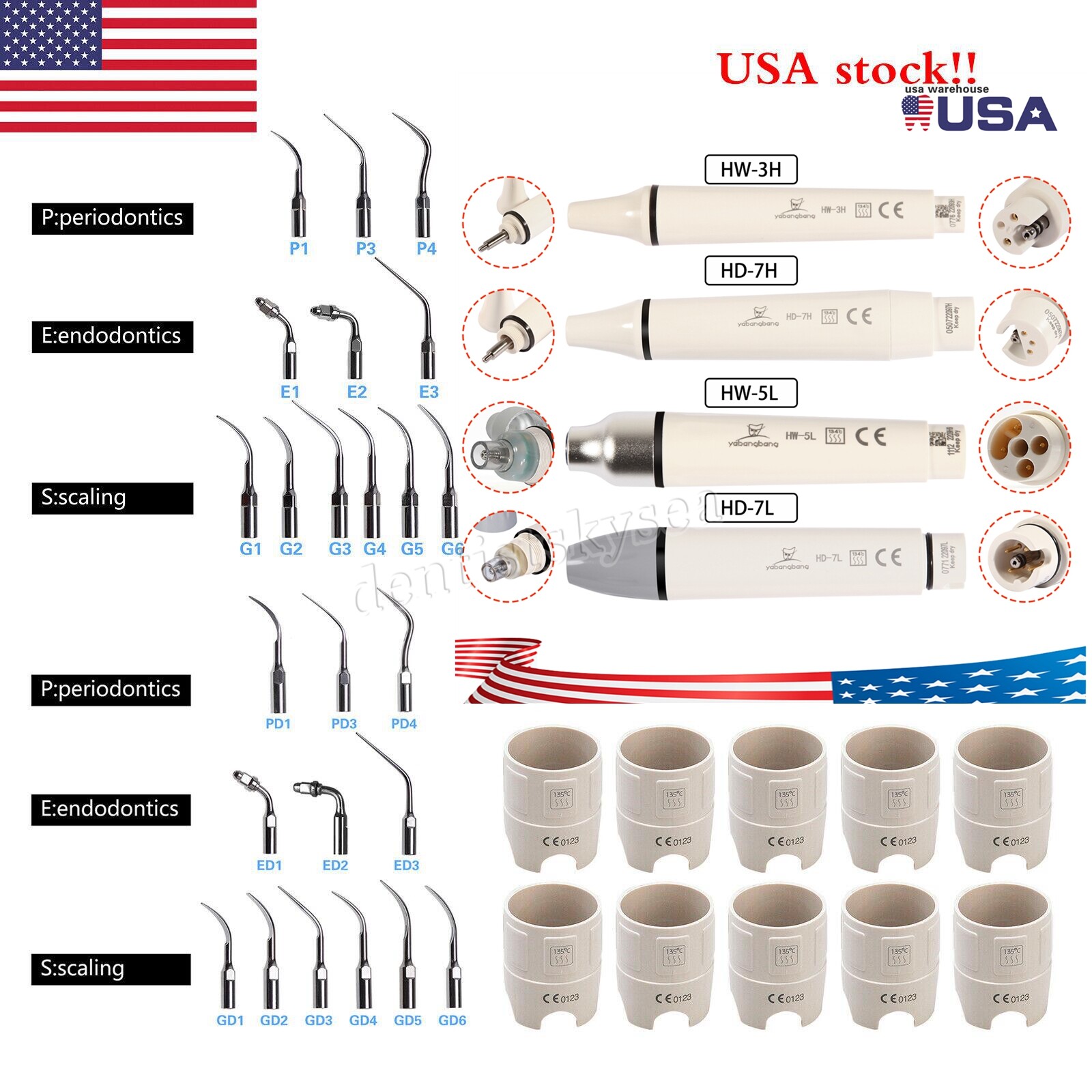 Dental Ultrasonic Scaler Handpiece / 10*Tips Fit DTE SATELEC EMS Cavitron Volume