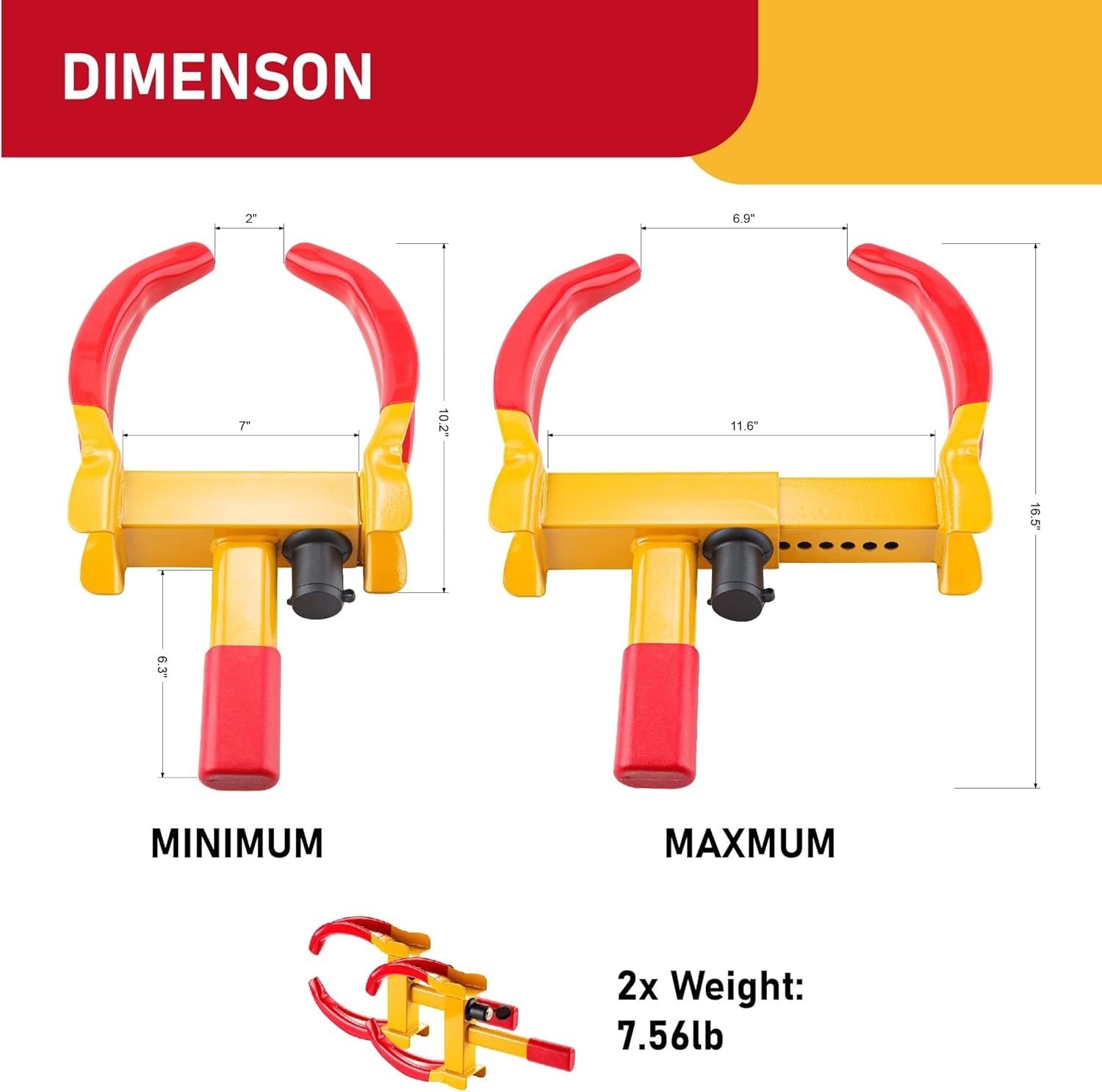 2-Pack Heavy Duty Universal Trailer Lock Wheel Clamp, Adjustable Anti-Theft Lock