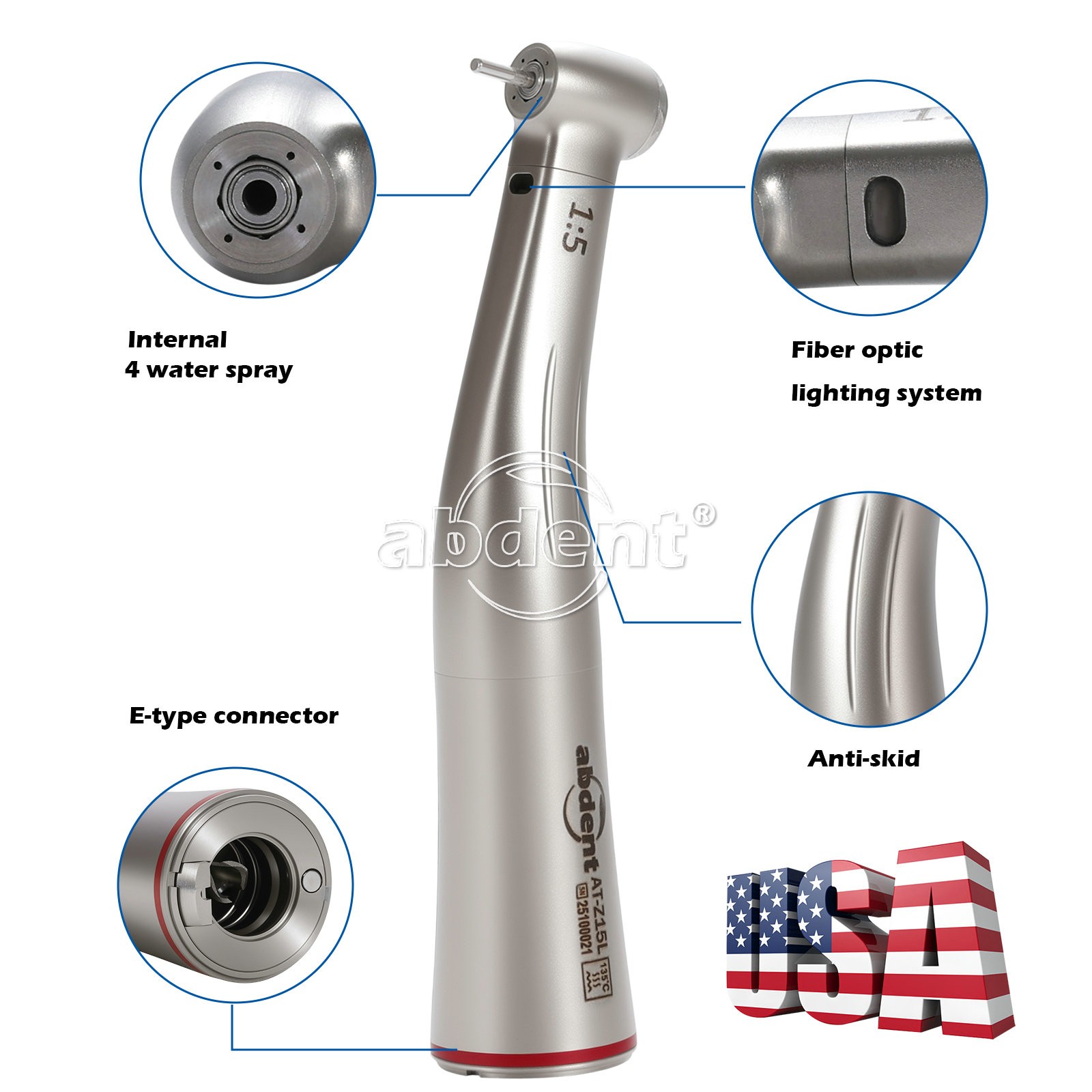 1:5 Increasing Fiber Optic Contra Angle Handpiece Push Button Abdent Dental NEW