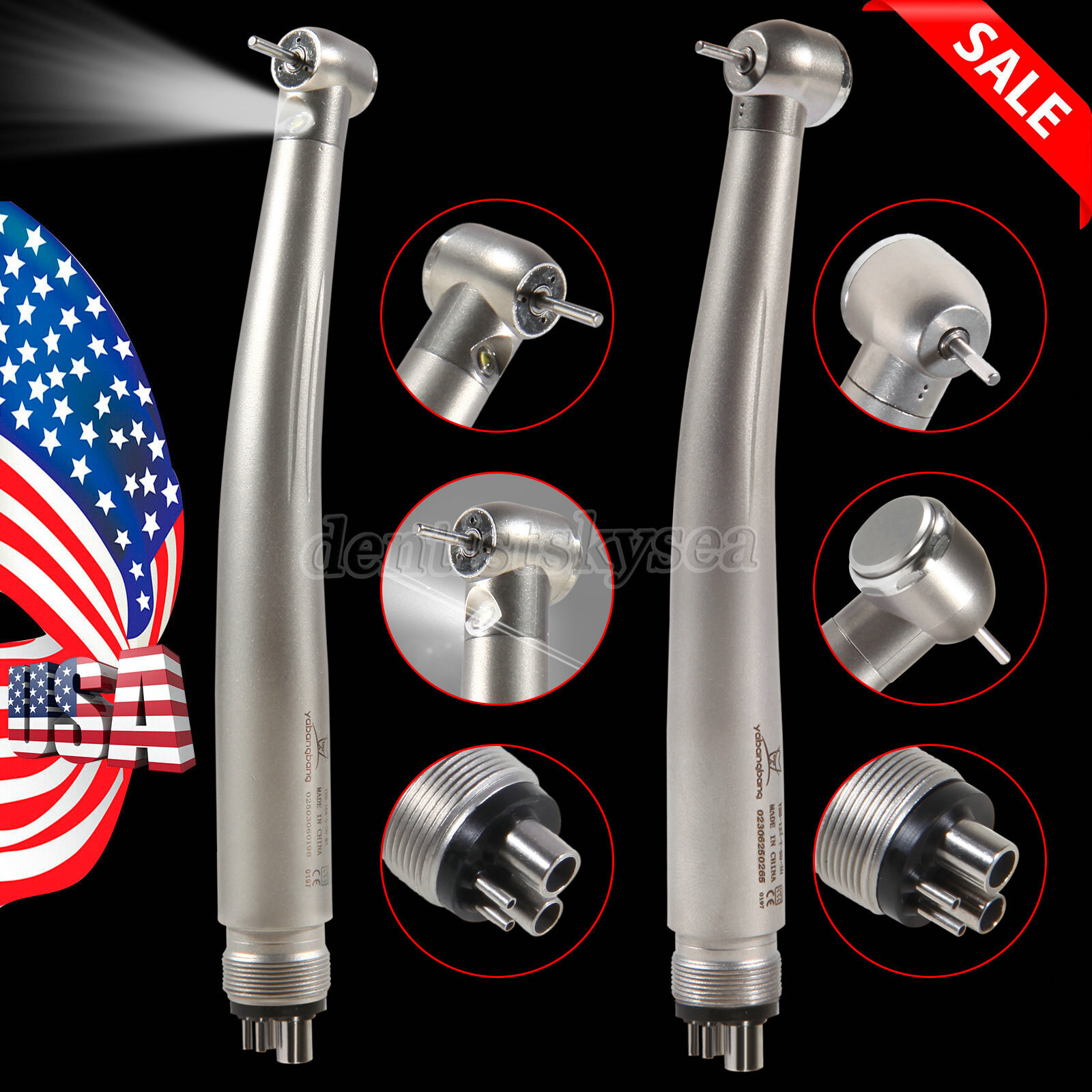 Dental High Speed Turbine/Fiber Optic LED E-generator Handpiece 4Holes USPS
