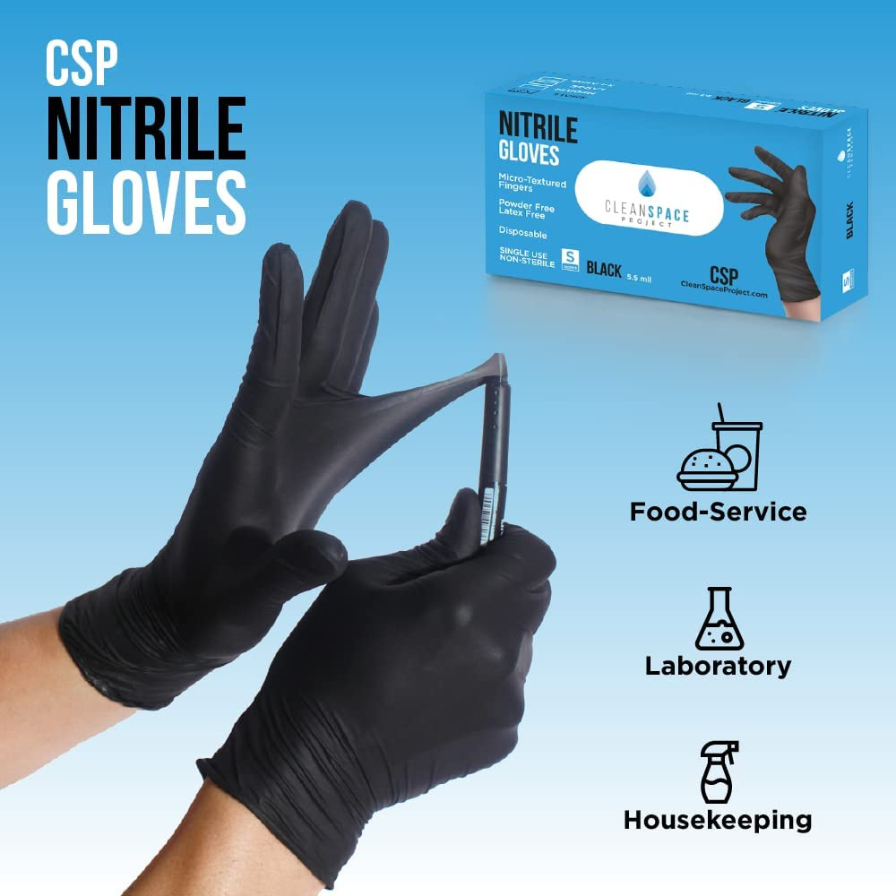 Black CSP Nitrile Gloves, Extra Thick 5.5 Mil, Disposable-Powder-Free-Latex-Free