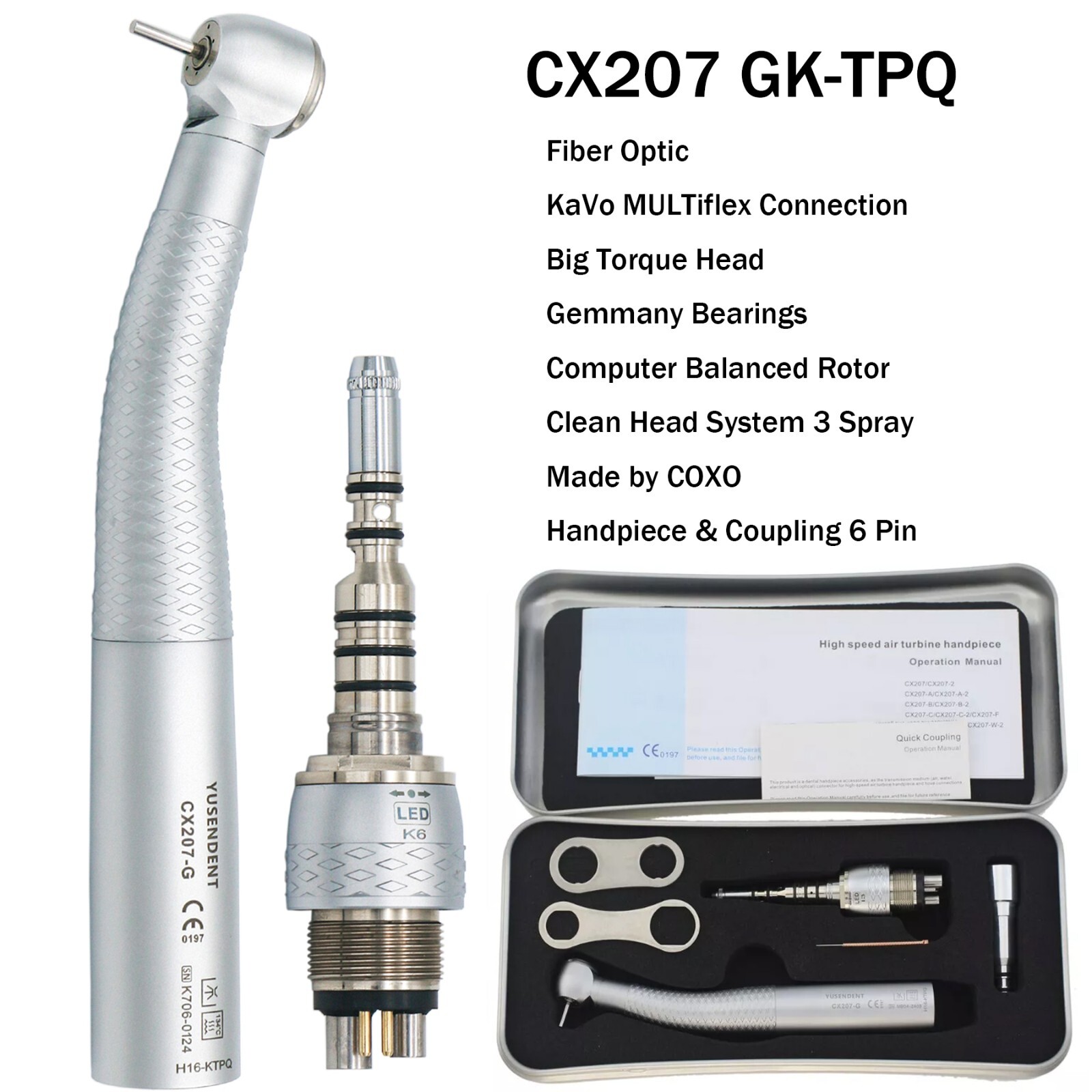 US COXO Dental High Speed Air Turbine Handpiece LED Fiber Optic 45 Degree KaVo