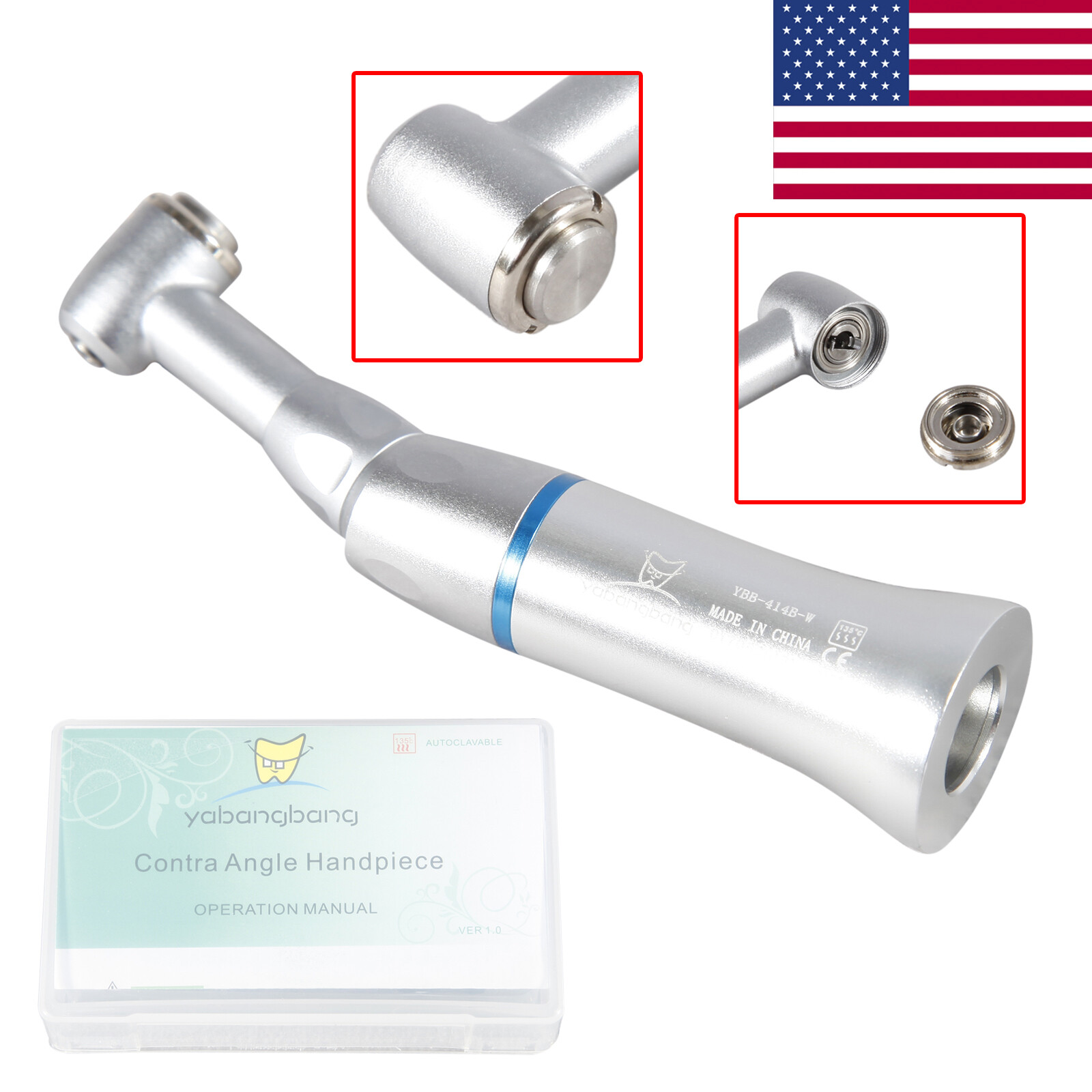 Dental Low Speed Push Contra Angle Handpiece Straight Air Motor 4H Fit NSK YAD B