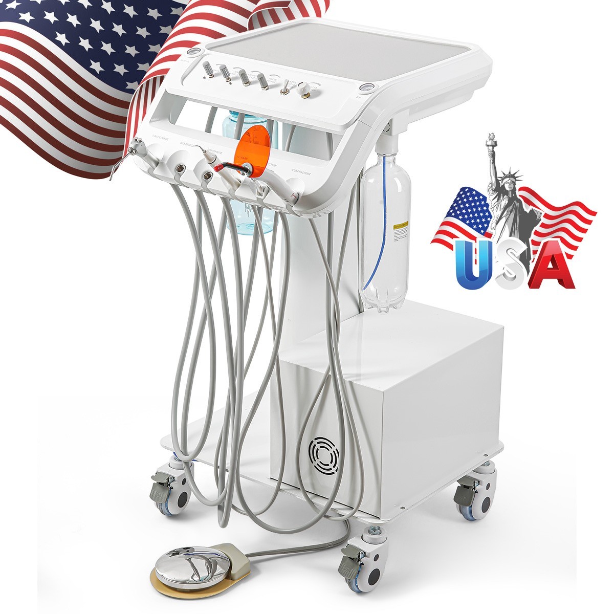 Portable Dental Unit Delivery Cart with Air Compressor/Dental Suction System