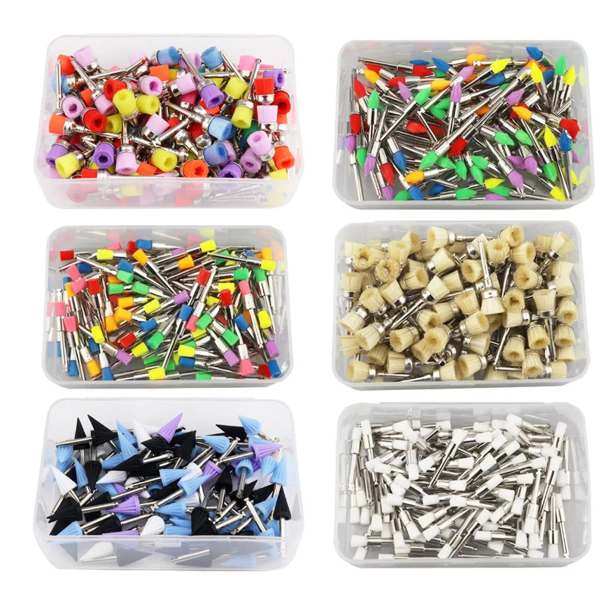 100pcs Dental Polishing Brush Heads Nylon Latch Flat Cleaning Set – NEW